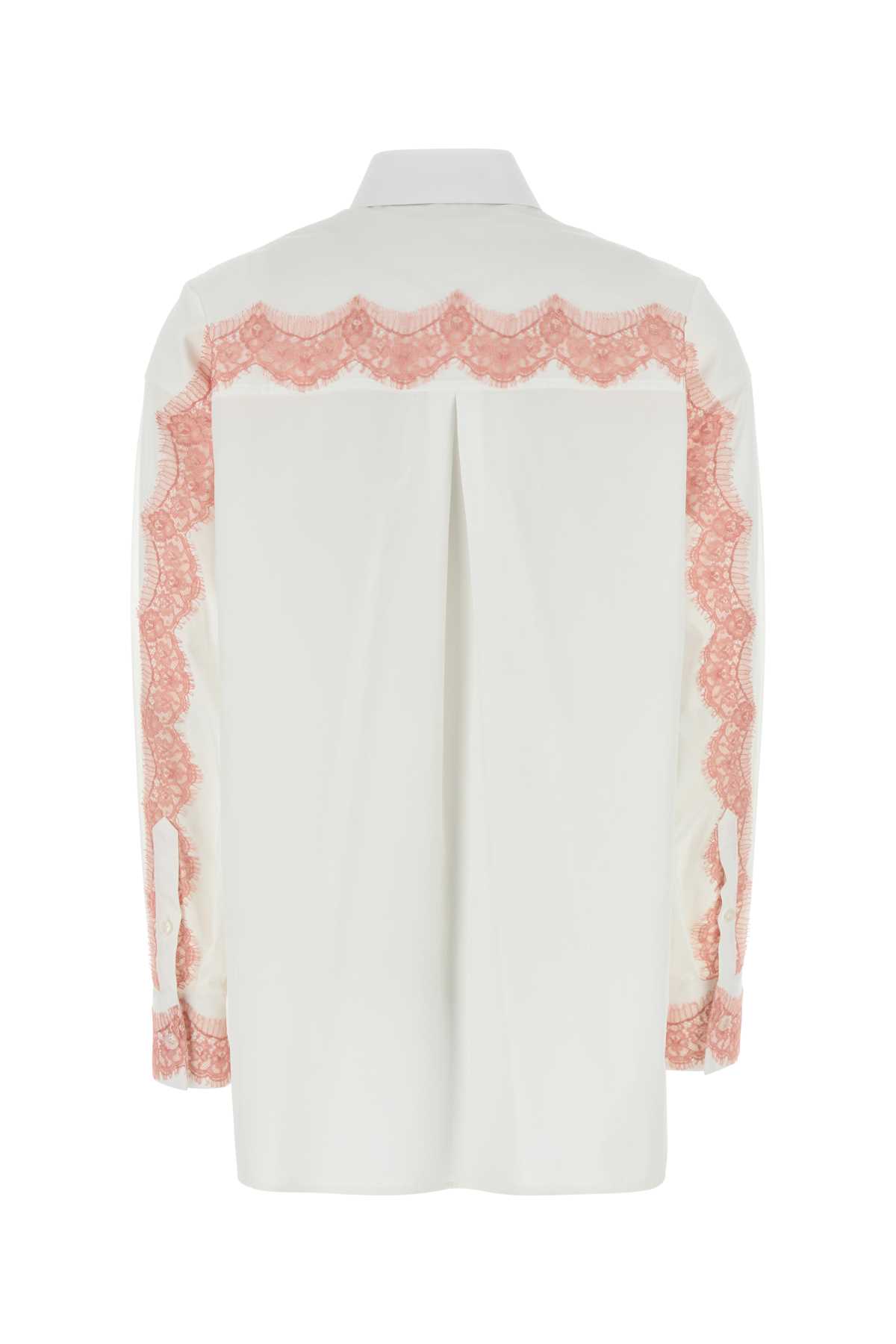 Dolce & Gabbana Lace-trim Cotton Button-down Shirt In Biancoottico