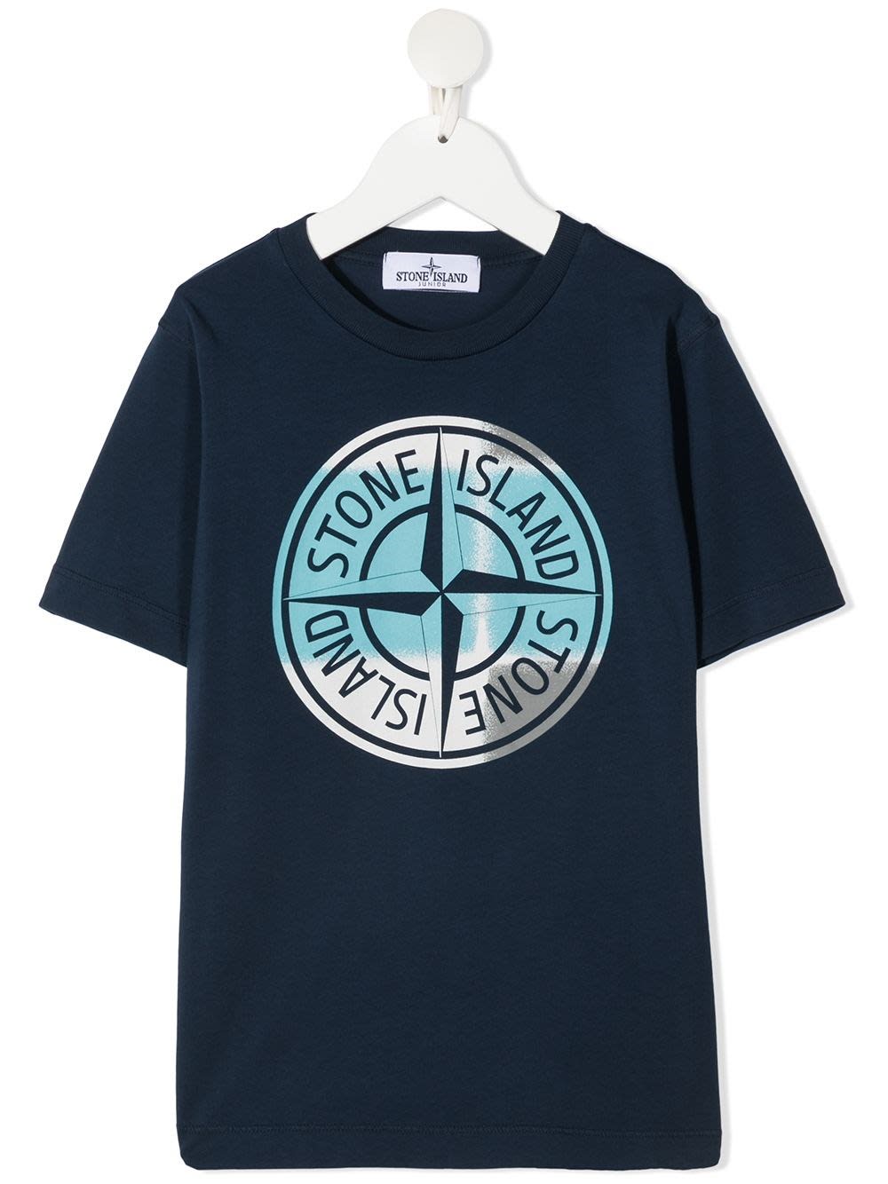 Stone Island Junior Blue Jersey T-shirt With Logo Print