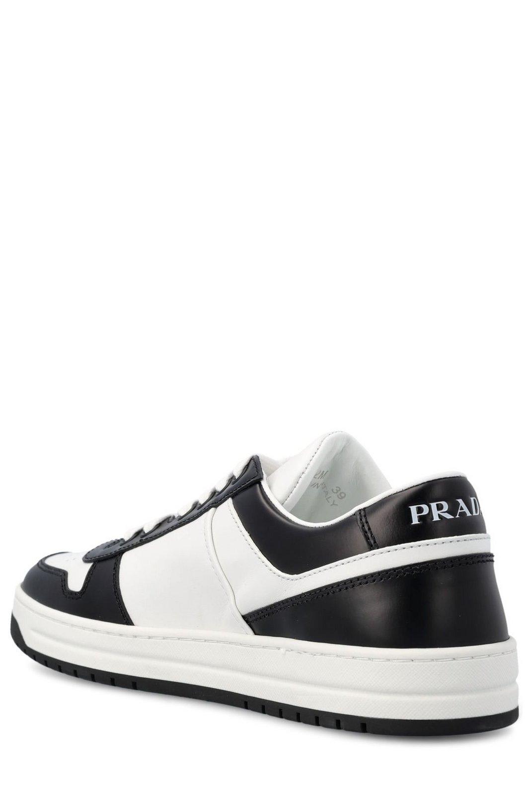 Shop Prada Downtown Perforated Sneakers In White