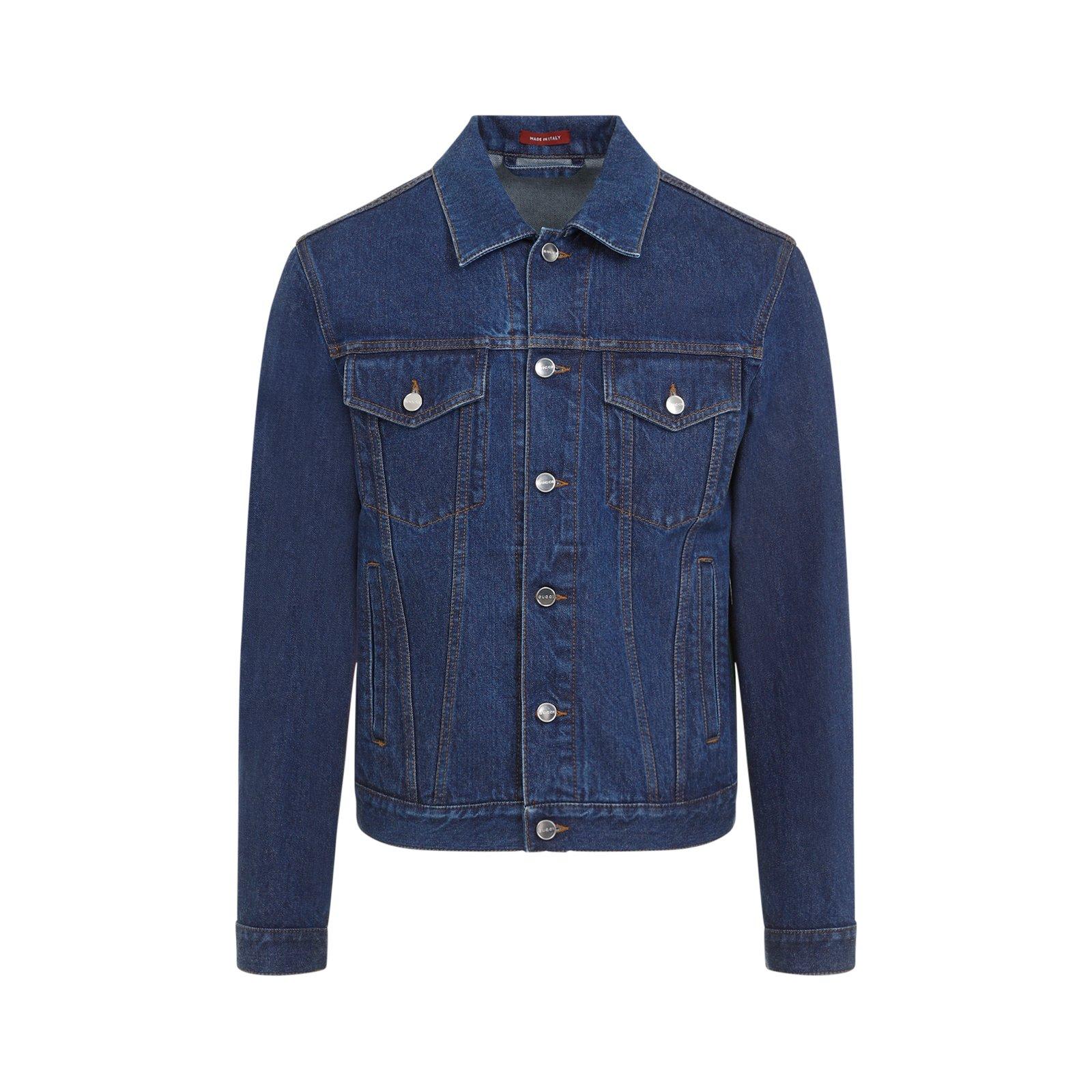 Shop Gucci Collared Button-up Denim Jacket In Blue