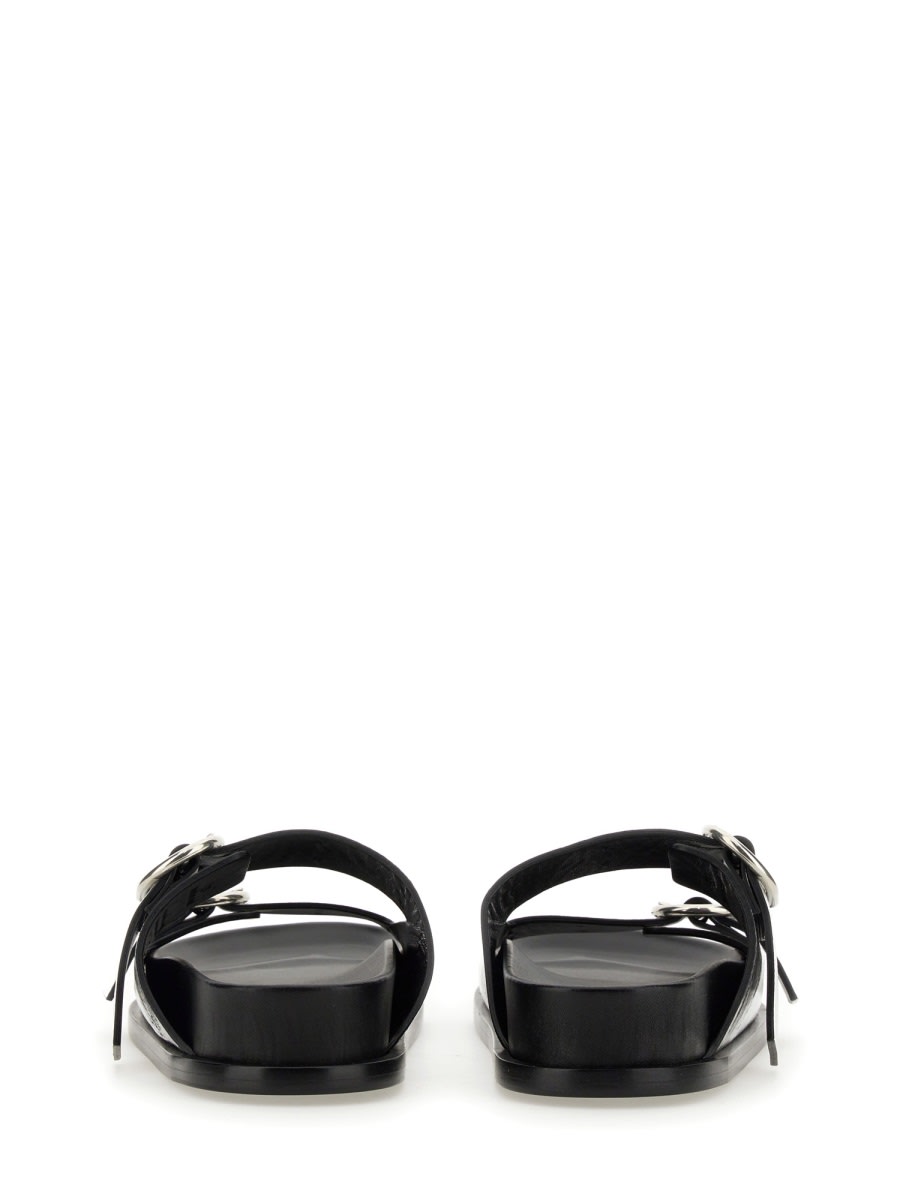 Shop Jil Sander Leather Sandal With Buckle In Silver