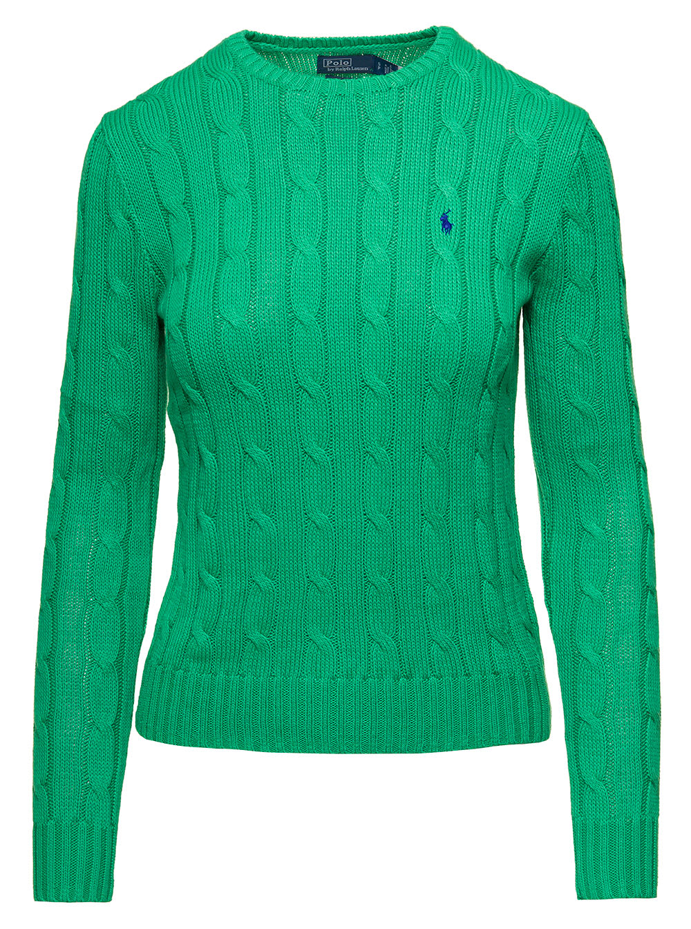 juliana Green Cable Knit Pullover With Contrasting Embroidered Logo In Cotton Woman