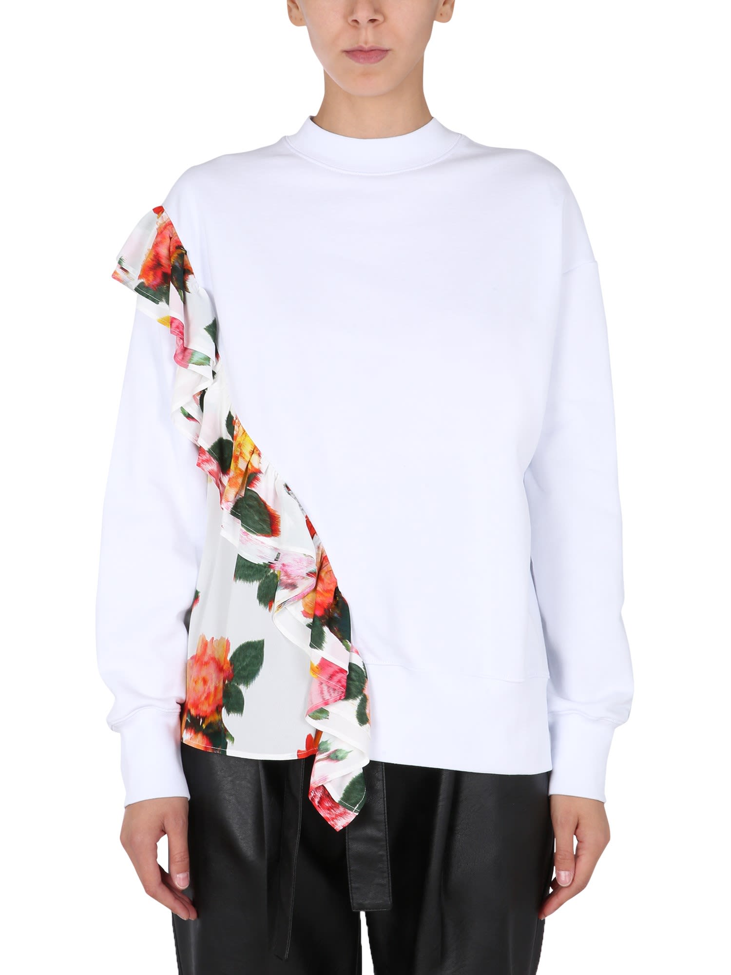 MSGM Crew Neck Sweatshirt With Floral Print