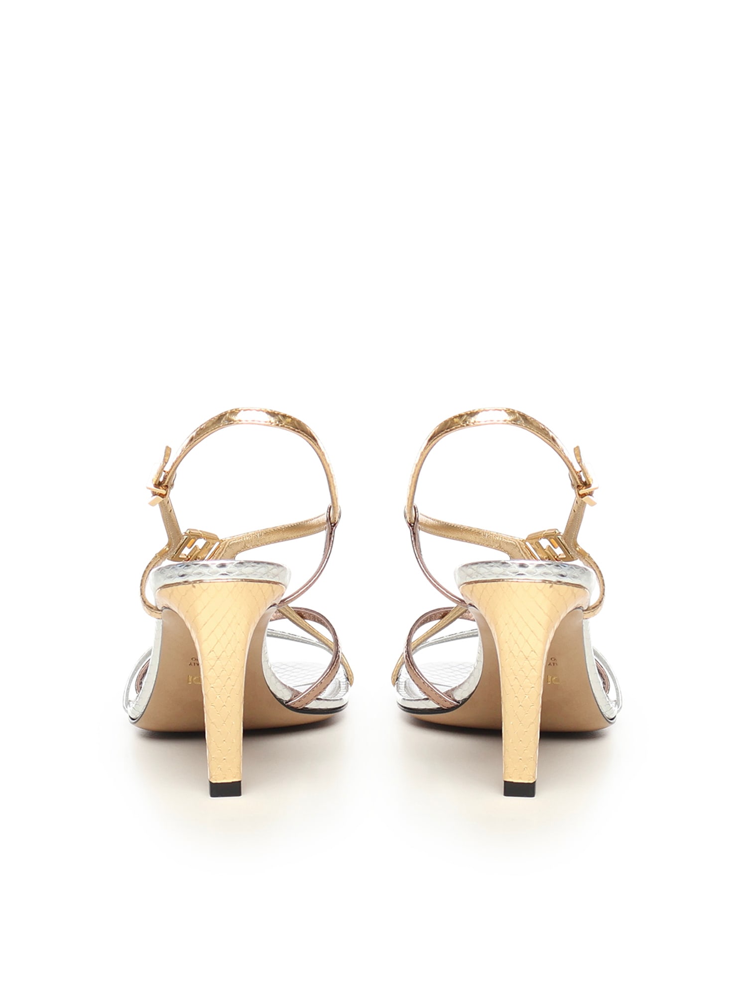 Fendi Ffold Multicolour Metallic Ayers High-heeled Sandals Shoes In Multi