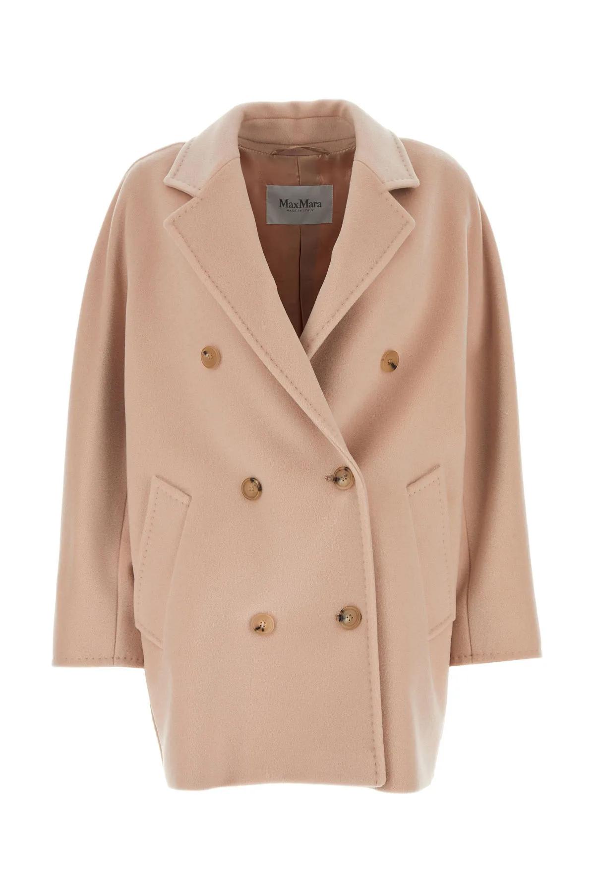 Shop Max Mara Pastel Pink Wool Blend Rebus Coat In Powder