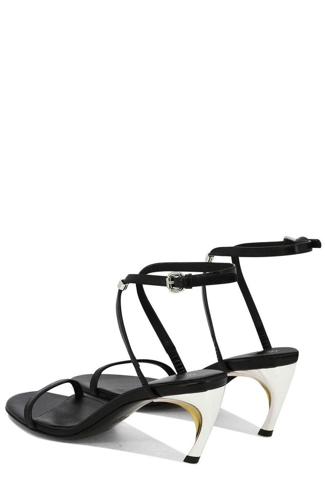 Shop Alexander Mcqueen Armadillo Ankle Strap Sandals In Black/silver/gold