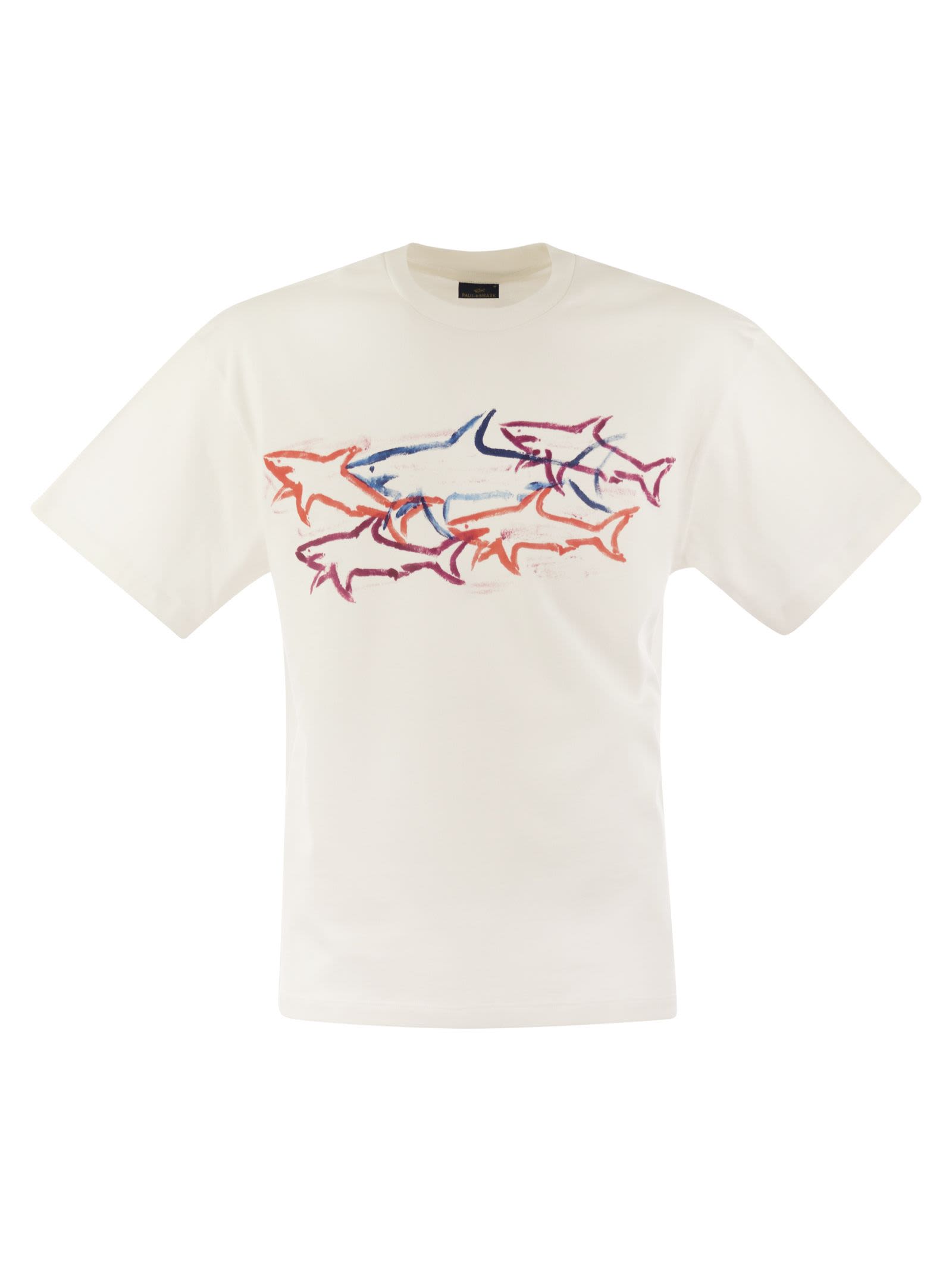 Paul&amp;shark Cotton T-shirt With Shark Print In White