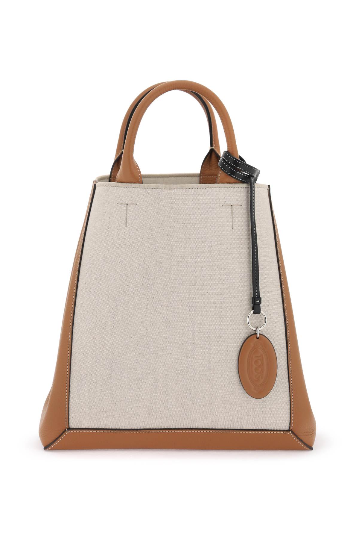 Shop Tod's Canvas & Leather Small Tote Bag In Dark