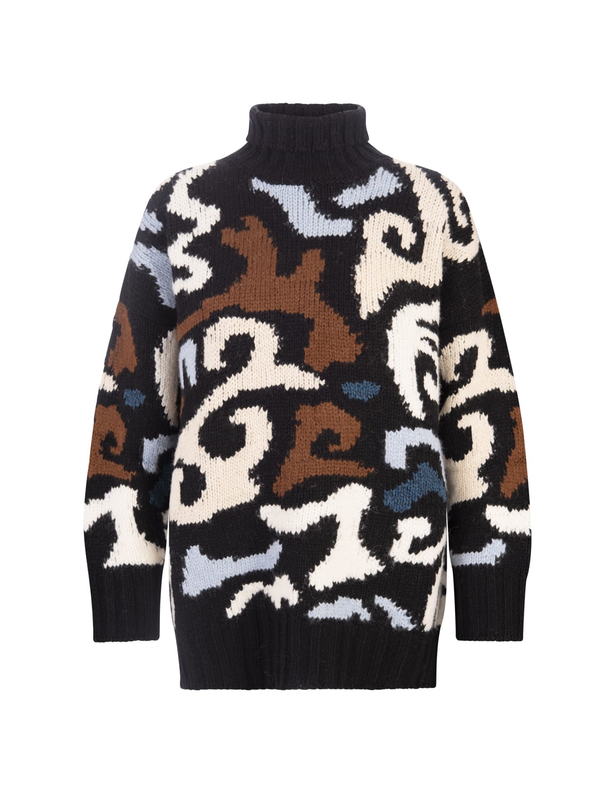 Shop Ermanno Scervino Black Sweater With Multicoloured Inlay Pattern