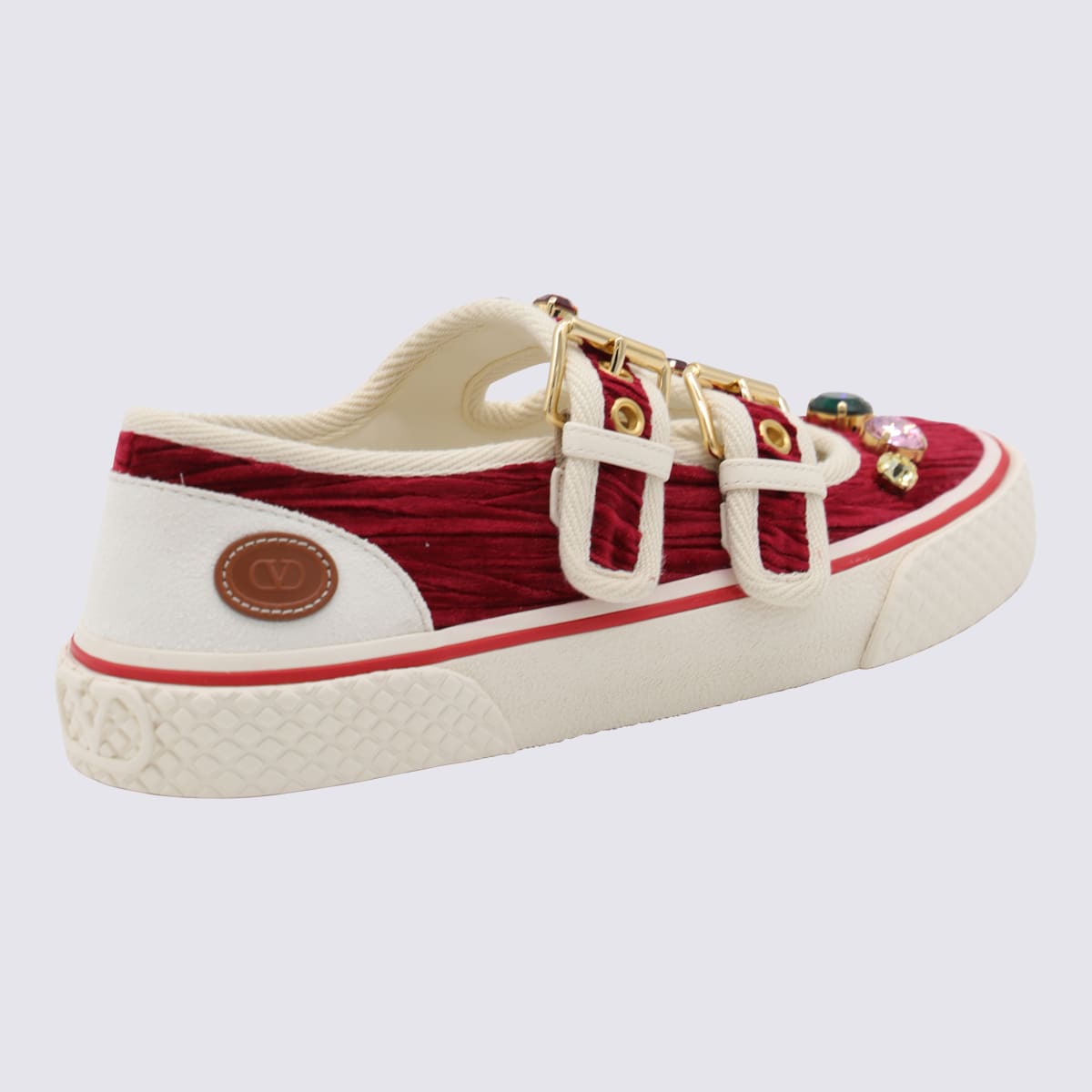 Valentino Maroon Jewel-embellished Sneakers In Red