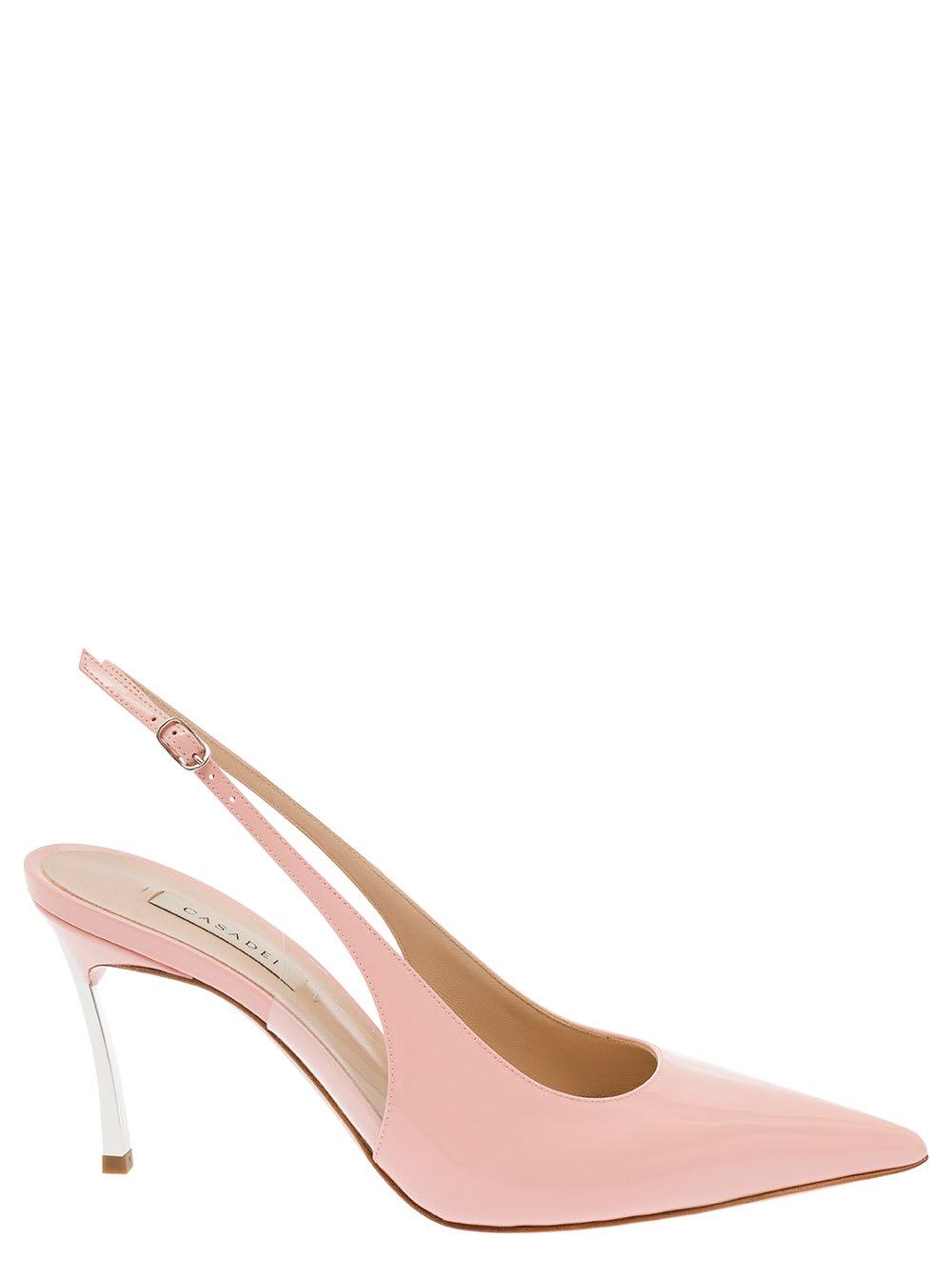 Pink Slingback Pumps With Blade Heel In Patent Leather Woman