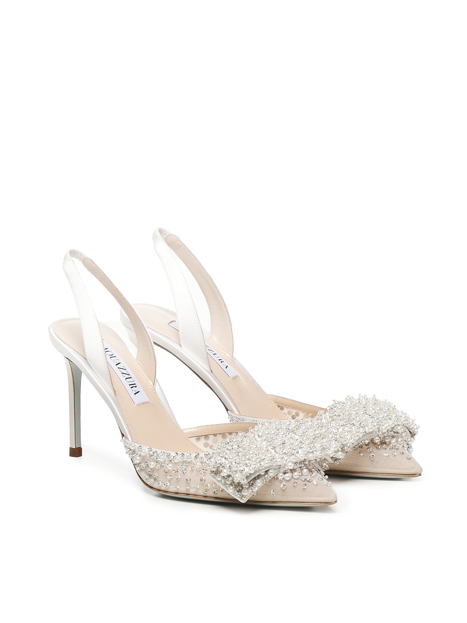 Aquazzura Melodie Slingbacks With Pearls And Crystals In White