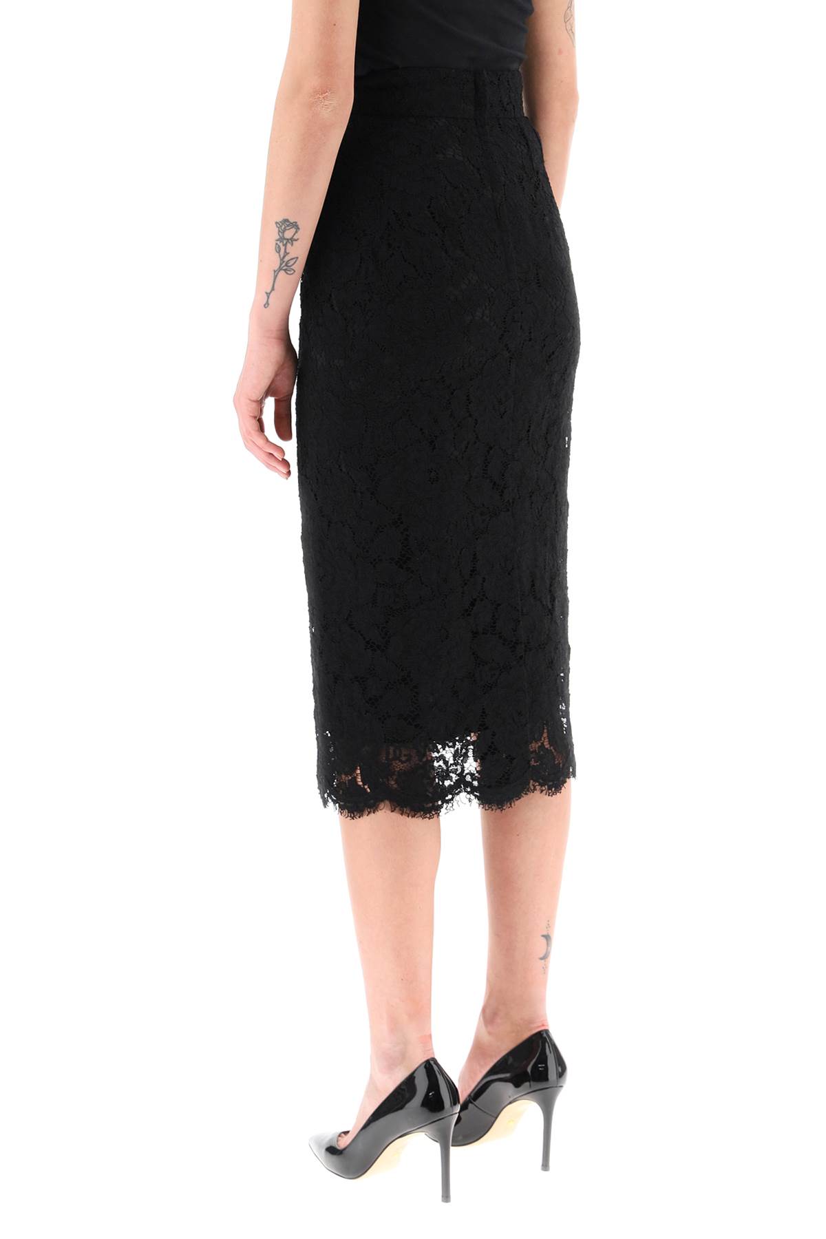Shop Dolce & Gabbana Midi Lace Pencil Skirt In Nero (black)