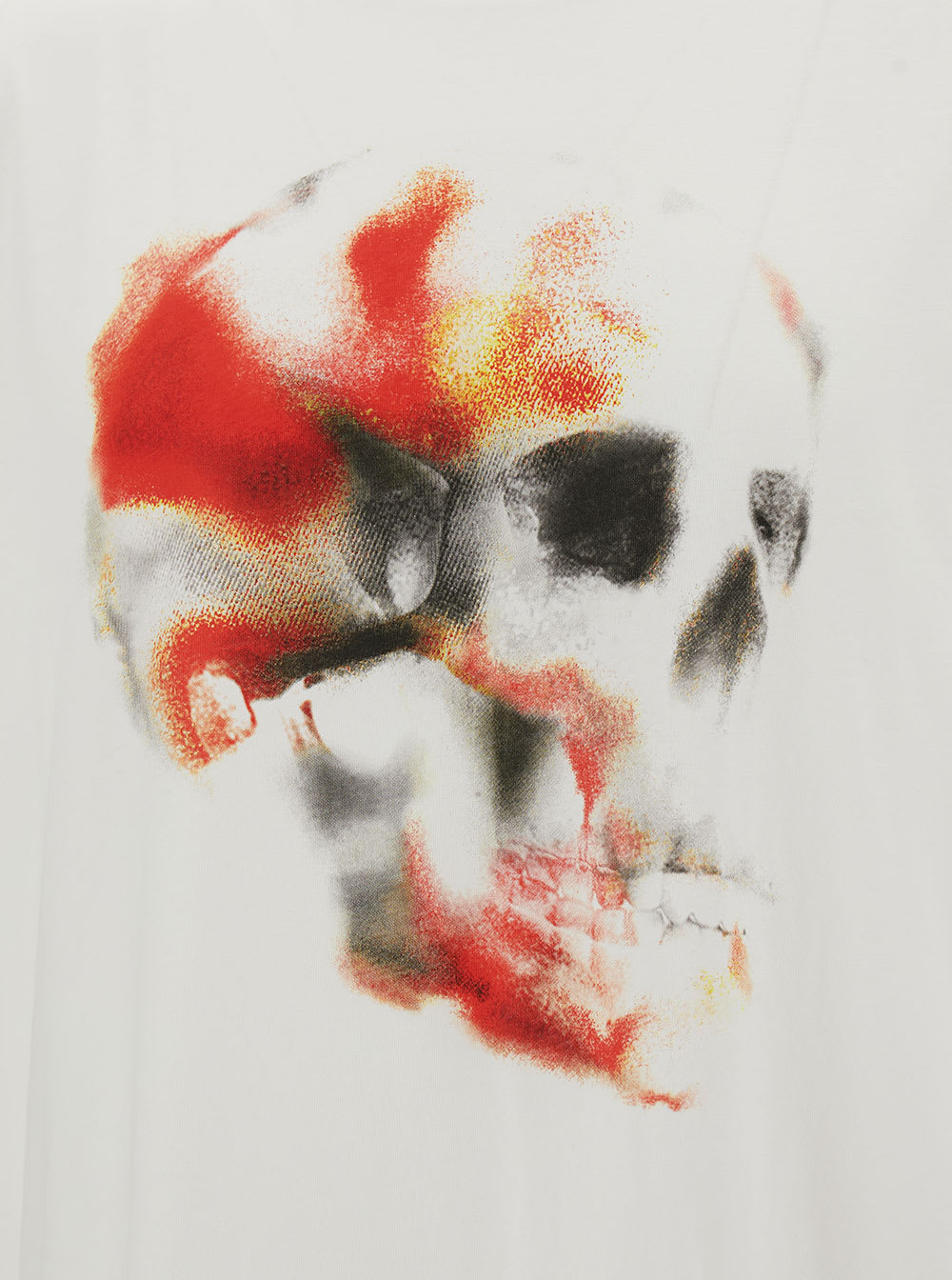 Shop Alexander Mcqueen White Crewneck T-shirt With Multicolor Skull Print In Cotton Man