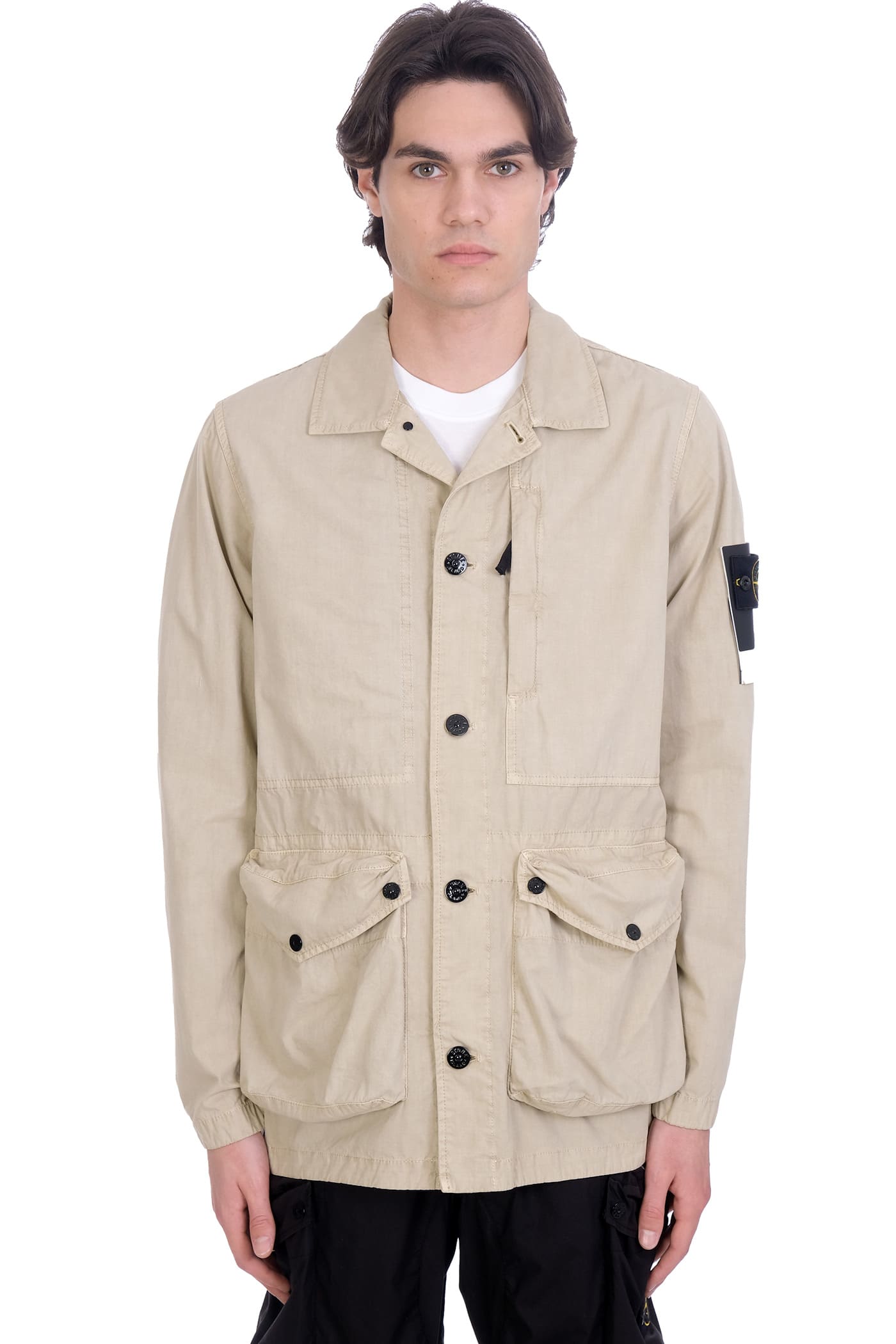 Stone Island Casual Jacket In Beige Cotton