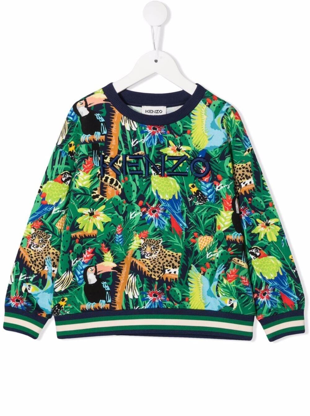 Kenzo Kids Boys Cotton Sweatshirt With Jungle Print And Logo