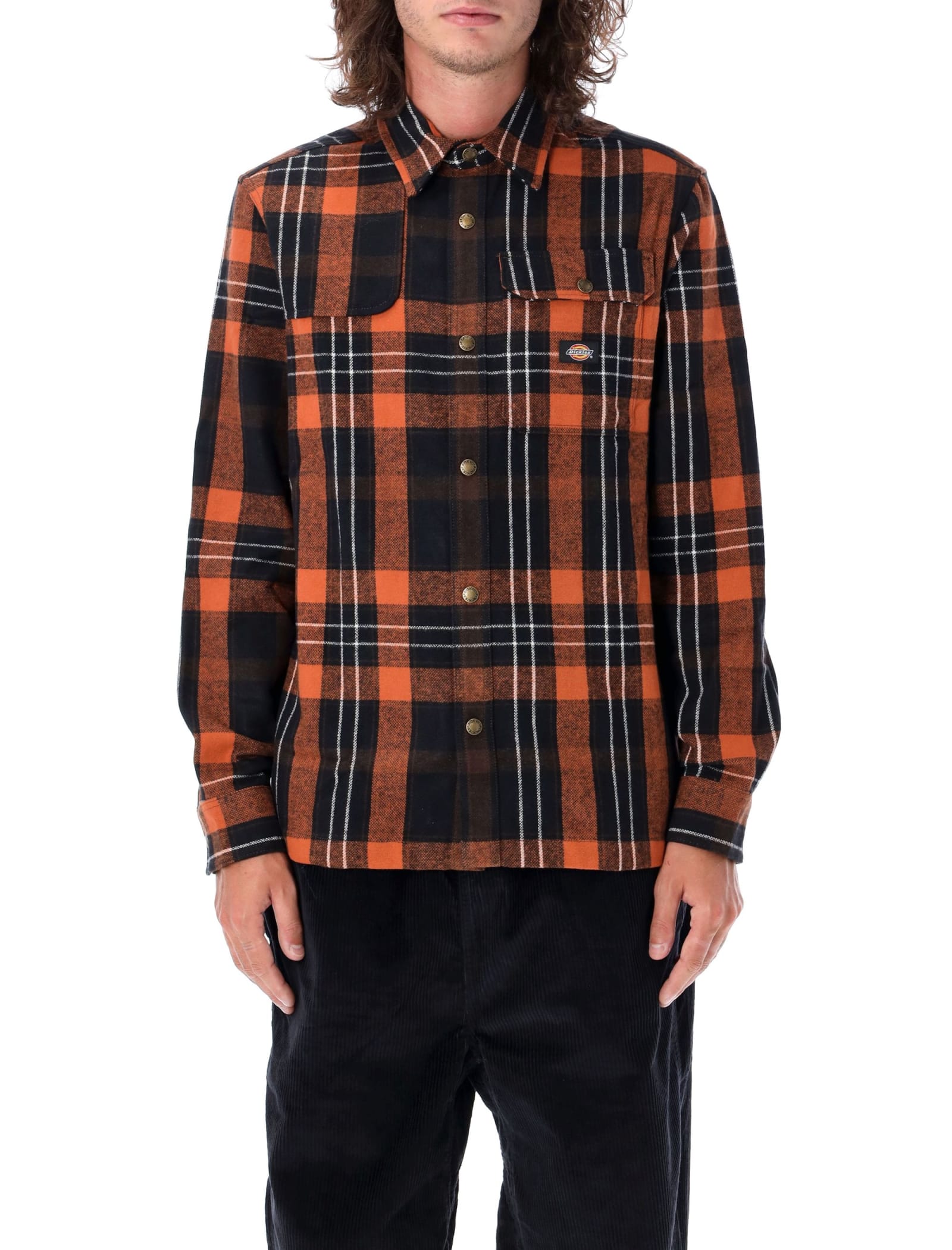 Dickies Nimmons Plaid Button-up Shirt In Check Black/orange