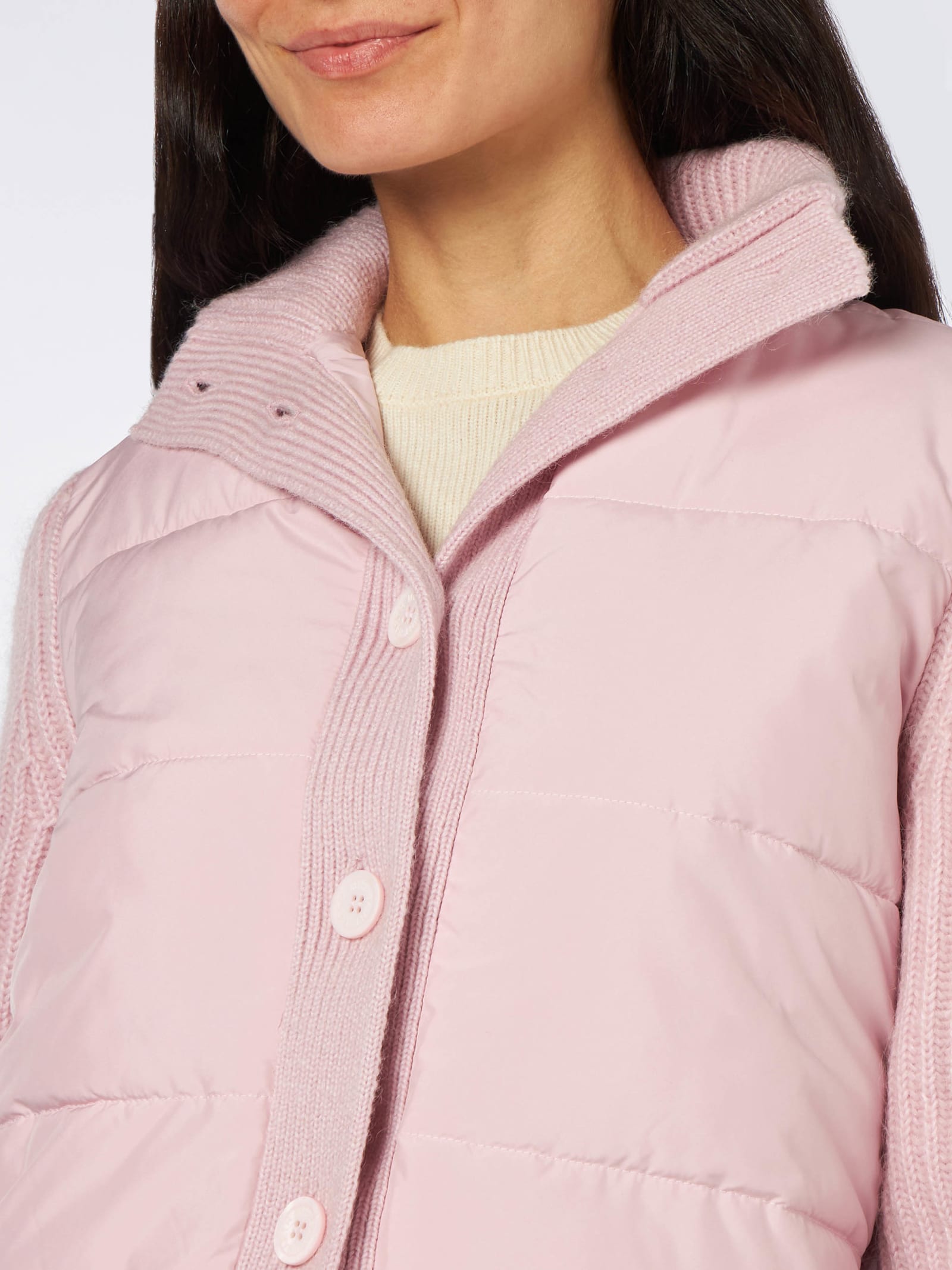 Shop Mc2 Saint Barth Woman Padded Jacket With Knitted Sleeves In Pink