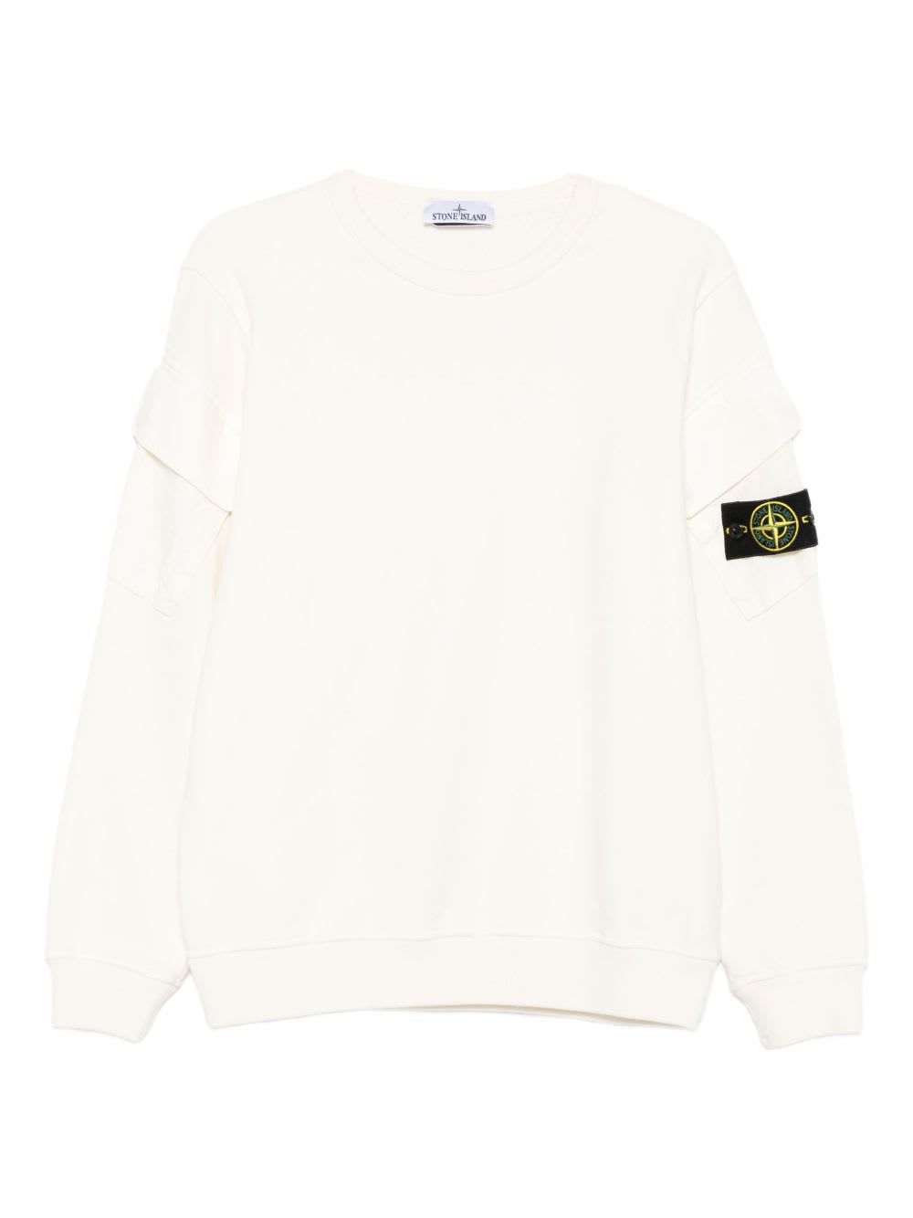Stone Island Logo Cotton Crewneck Sweatshirt In White