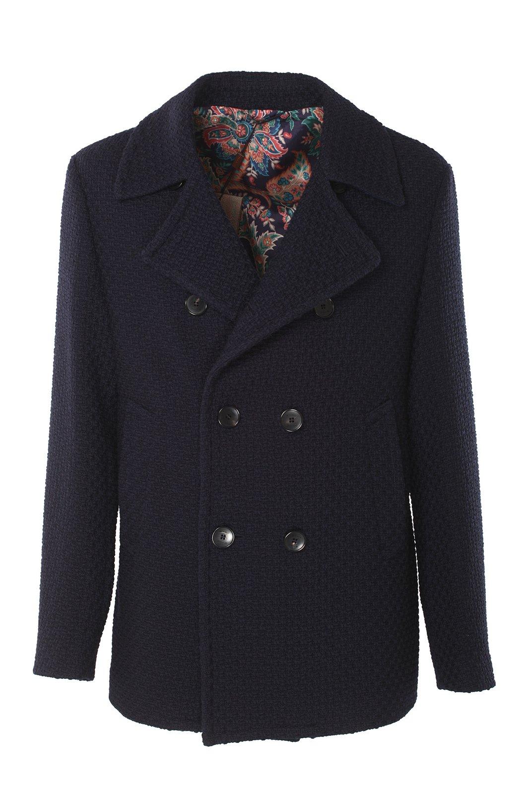 Shop Etro Double-breasted Straight Hem Peacoat In Blue