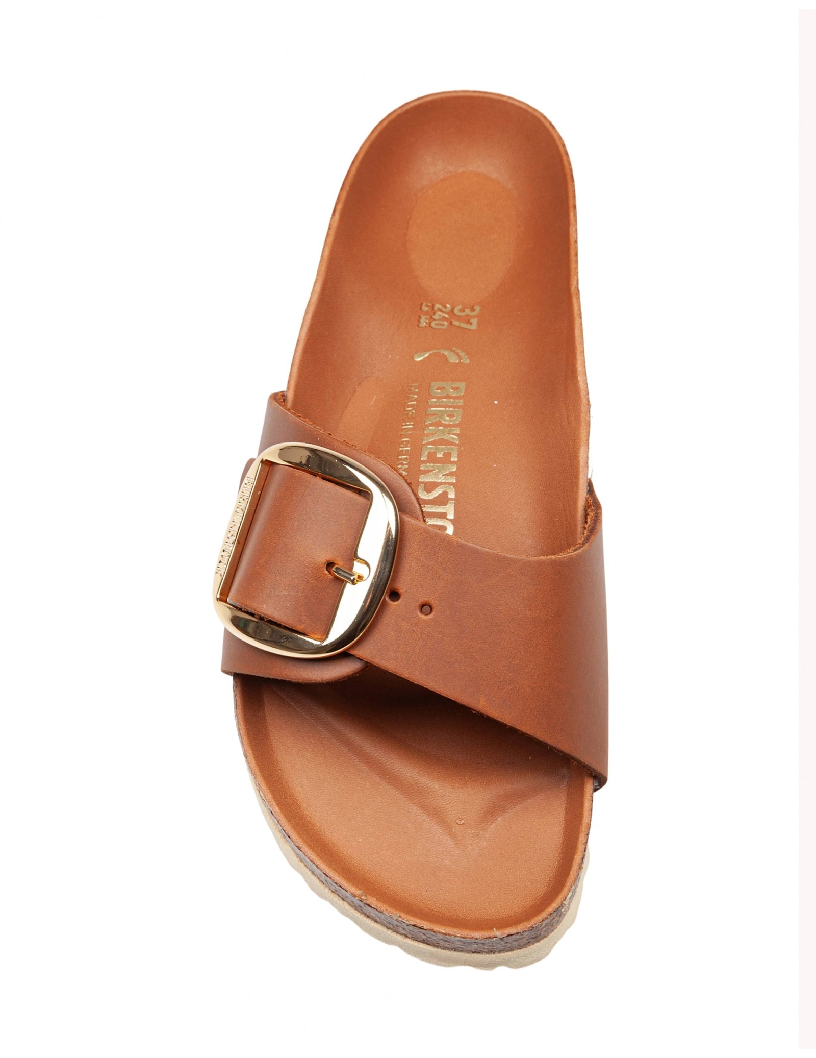 Birkenstock Madrid Sandal In Cognac Nubuck With Large Buckle In Brown