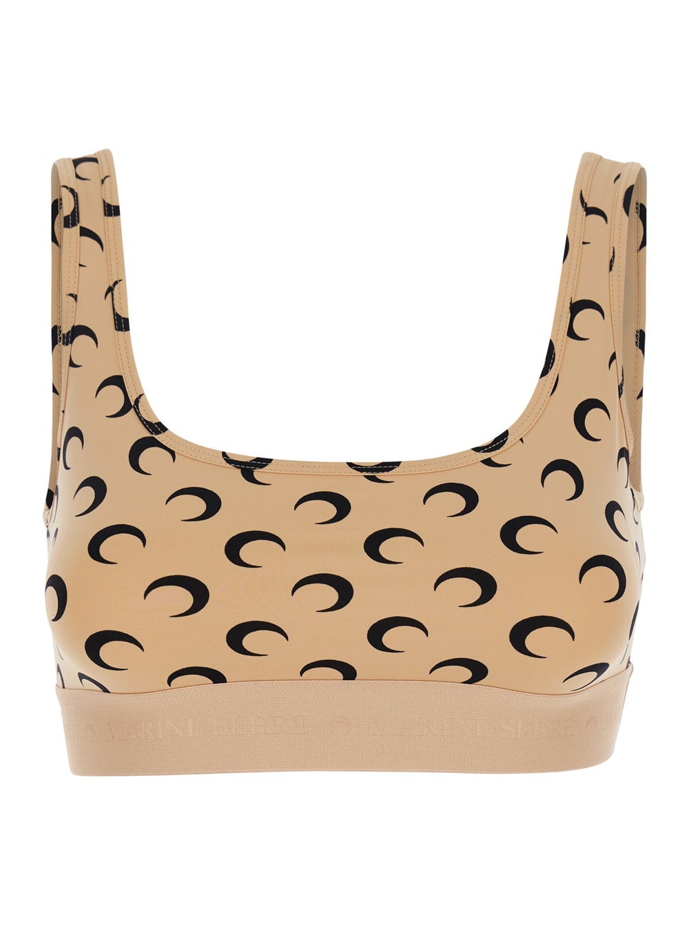 Beige Top With All-over Crescent Moon Print In Tech Fabric Woman