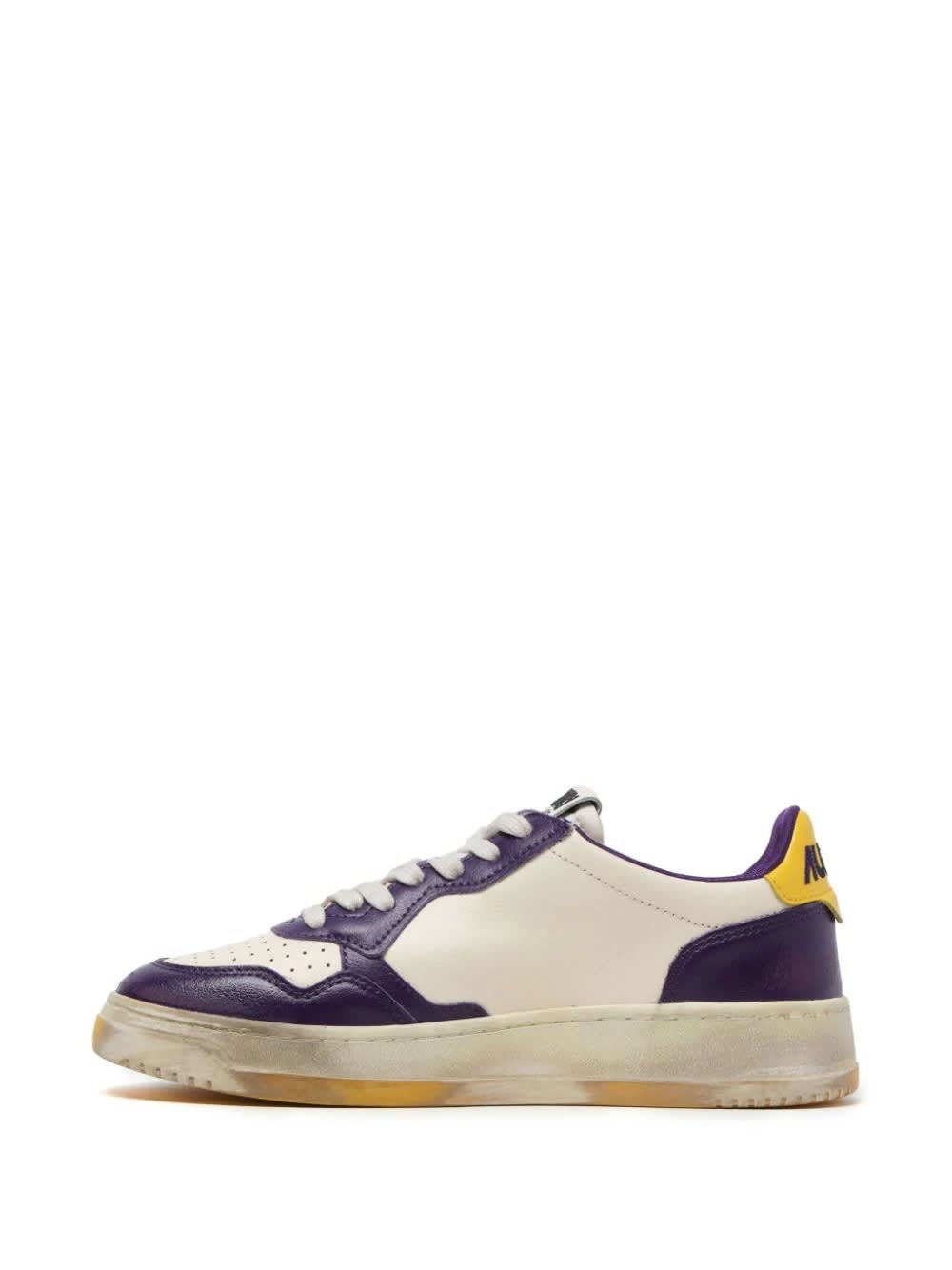 Shop Autry Super Vintage Medalist Low Sneakers In White And Purple Leather