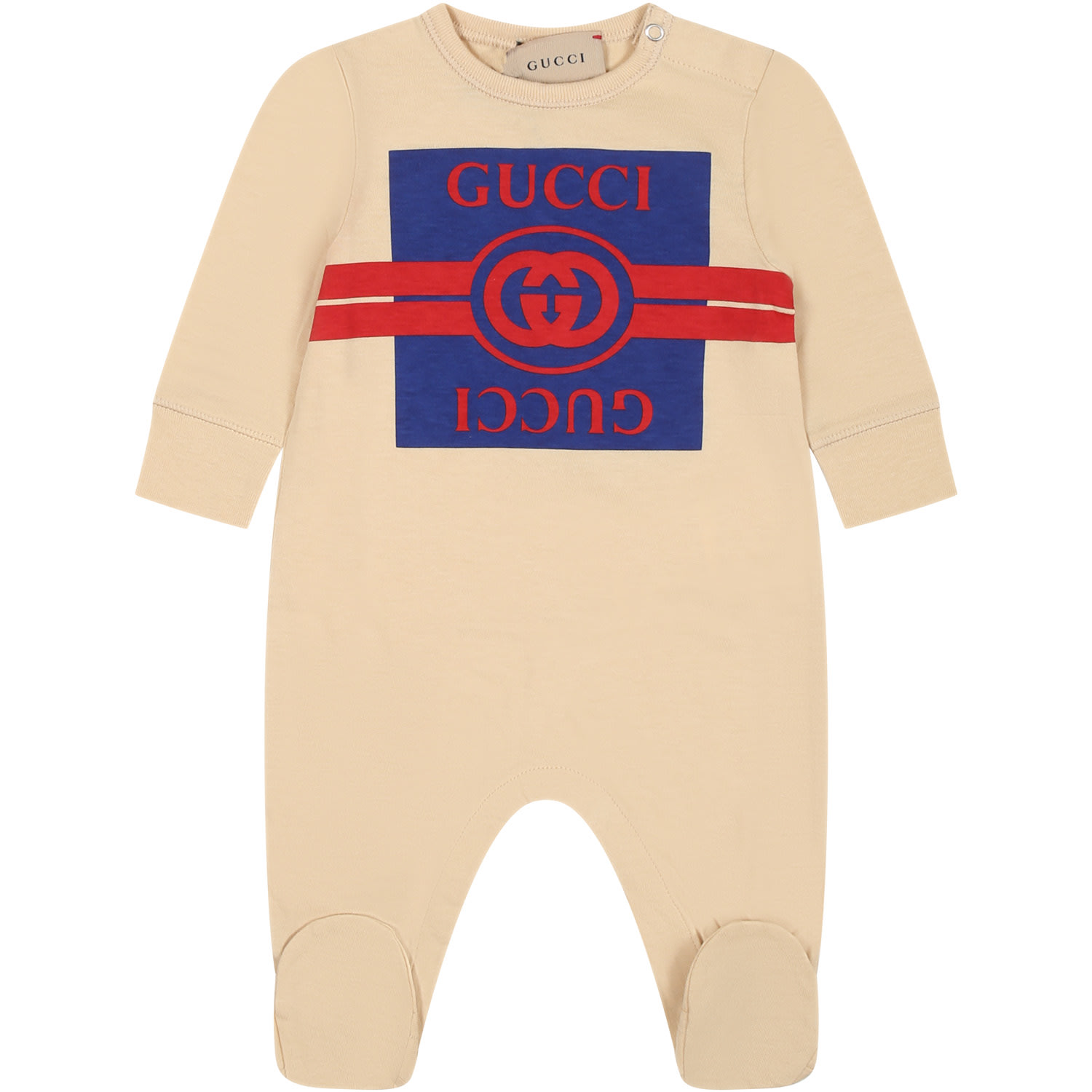 Gucci Ivory Baby Girl Onesie With Logo In Bianco