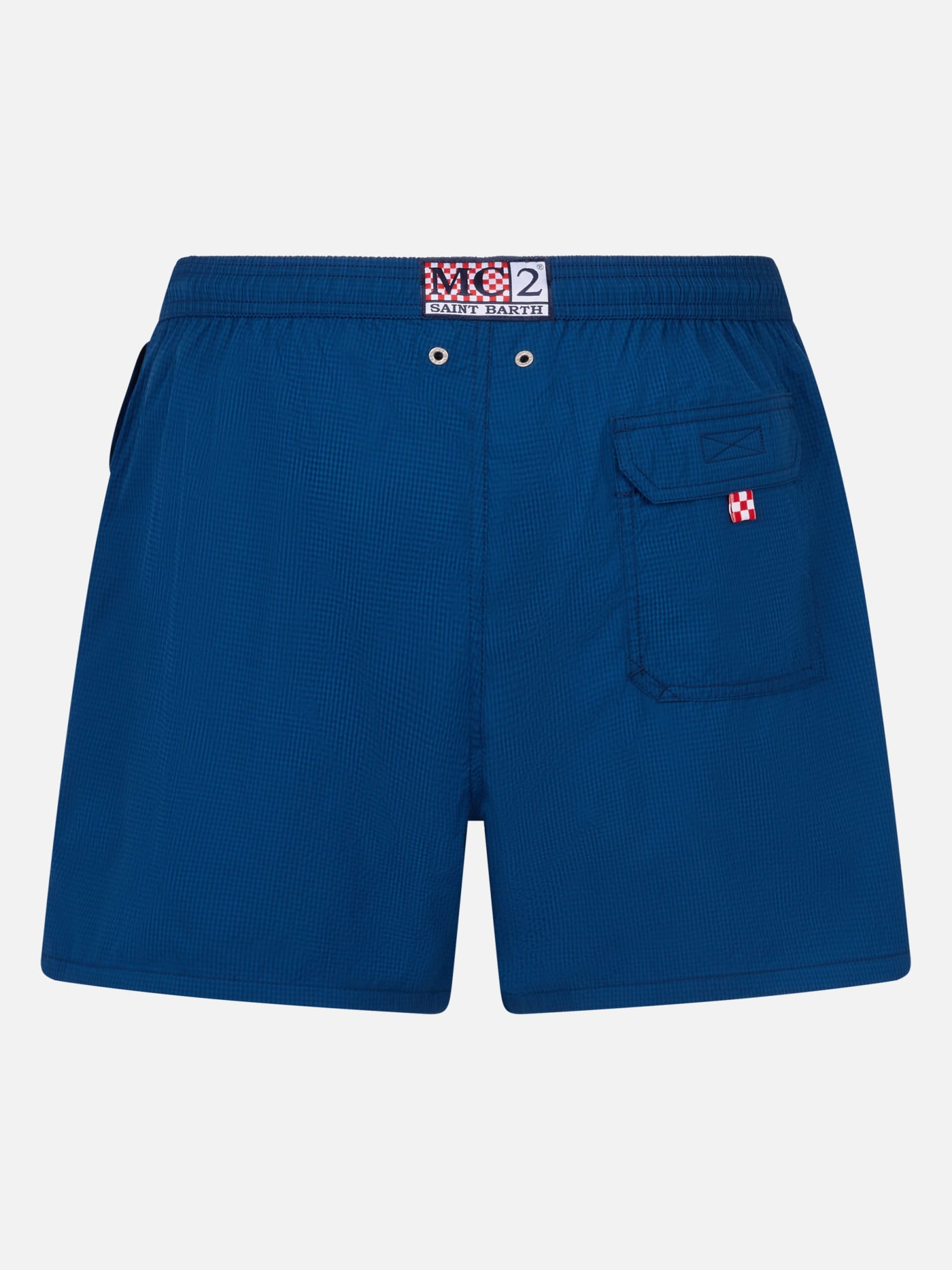 Shop Mc2 Saint Barth Man Seersucker Swim Shorts Patmos In Blue