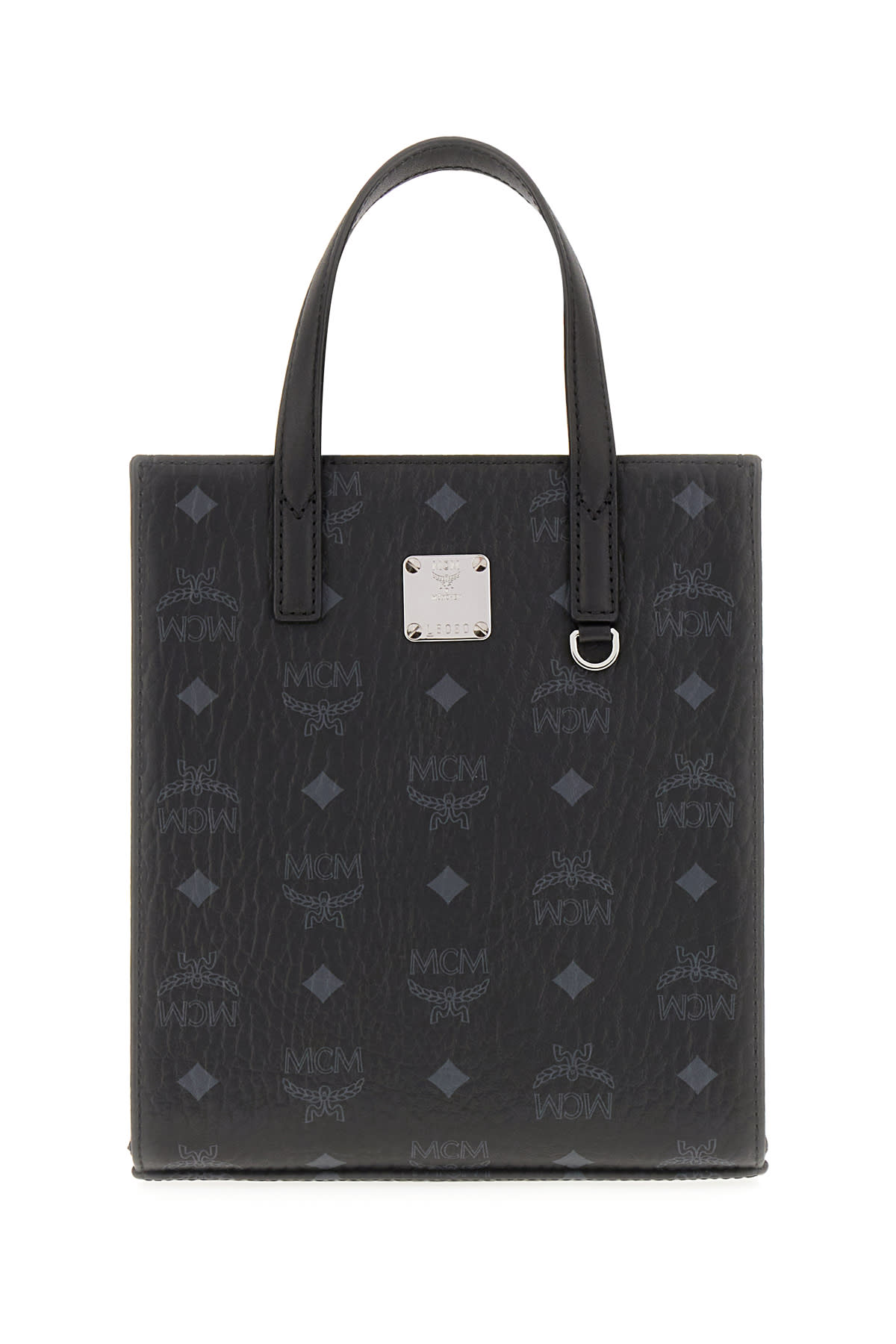 Mcm Printed Synthetic Leather Medium Aren Handbag In Black