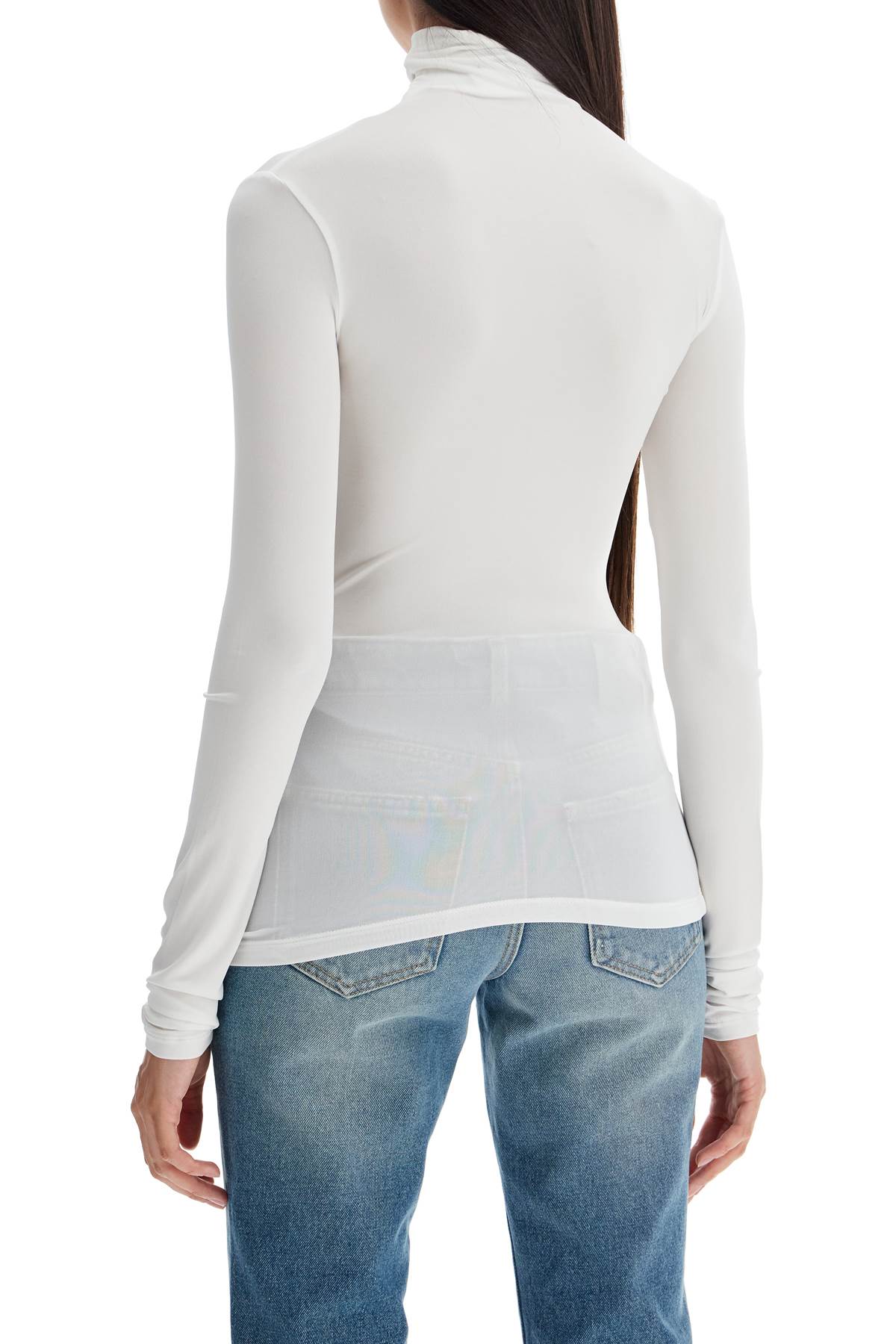 Shop Off-white Second Skin Long Sleeve Turtleneck Top In White Black (white)