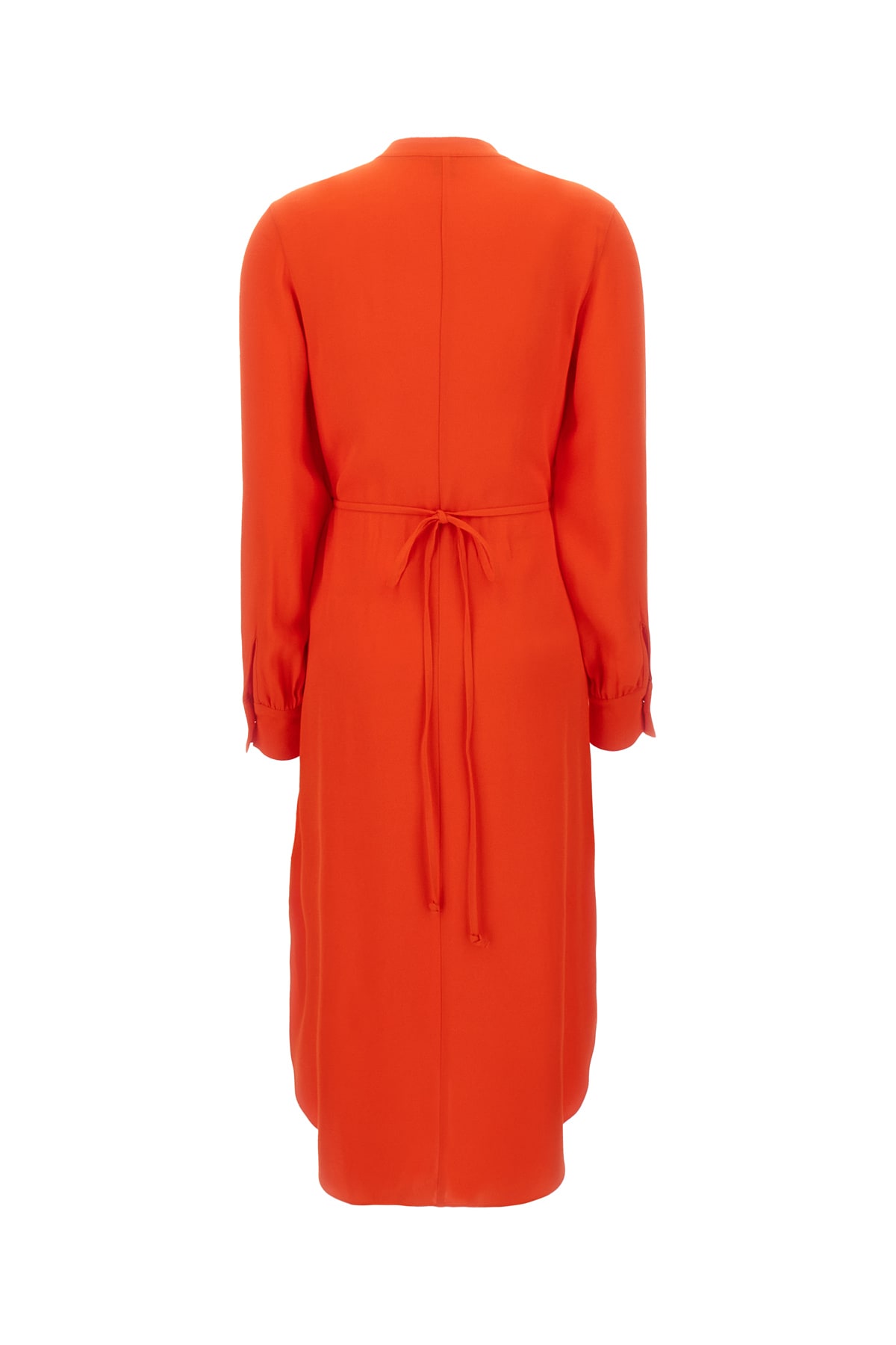 Hugo Boss Belted Dress With Collarless V Neckline And Button Cuffs