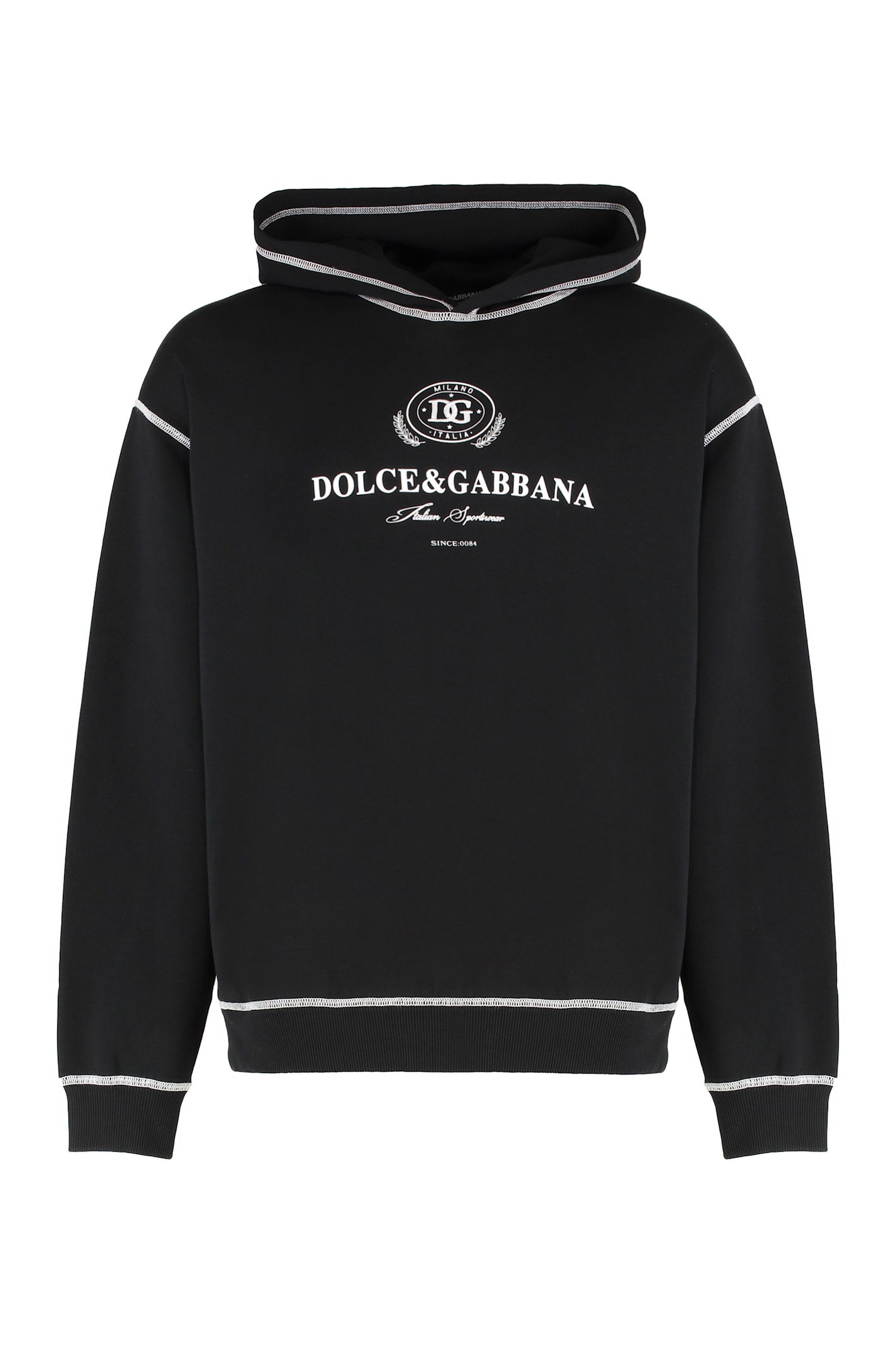 Dolce & Gabbana Hooded Sweatshirt With Contrasting Stitching And Logo Detail In Black