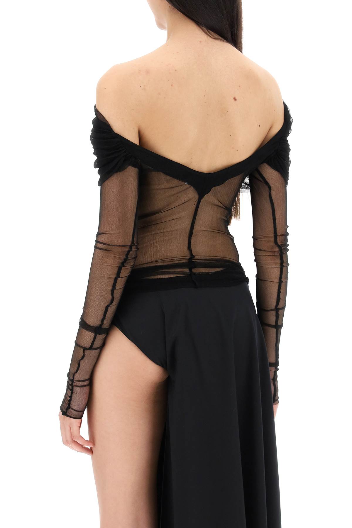 Shop Christopher Esber Silk Tulle Off-should In Black