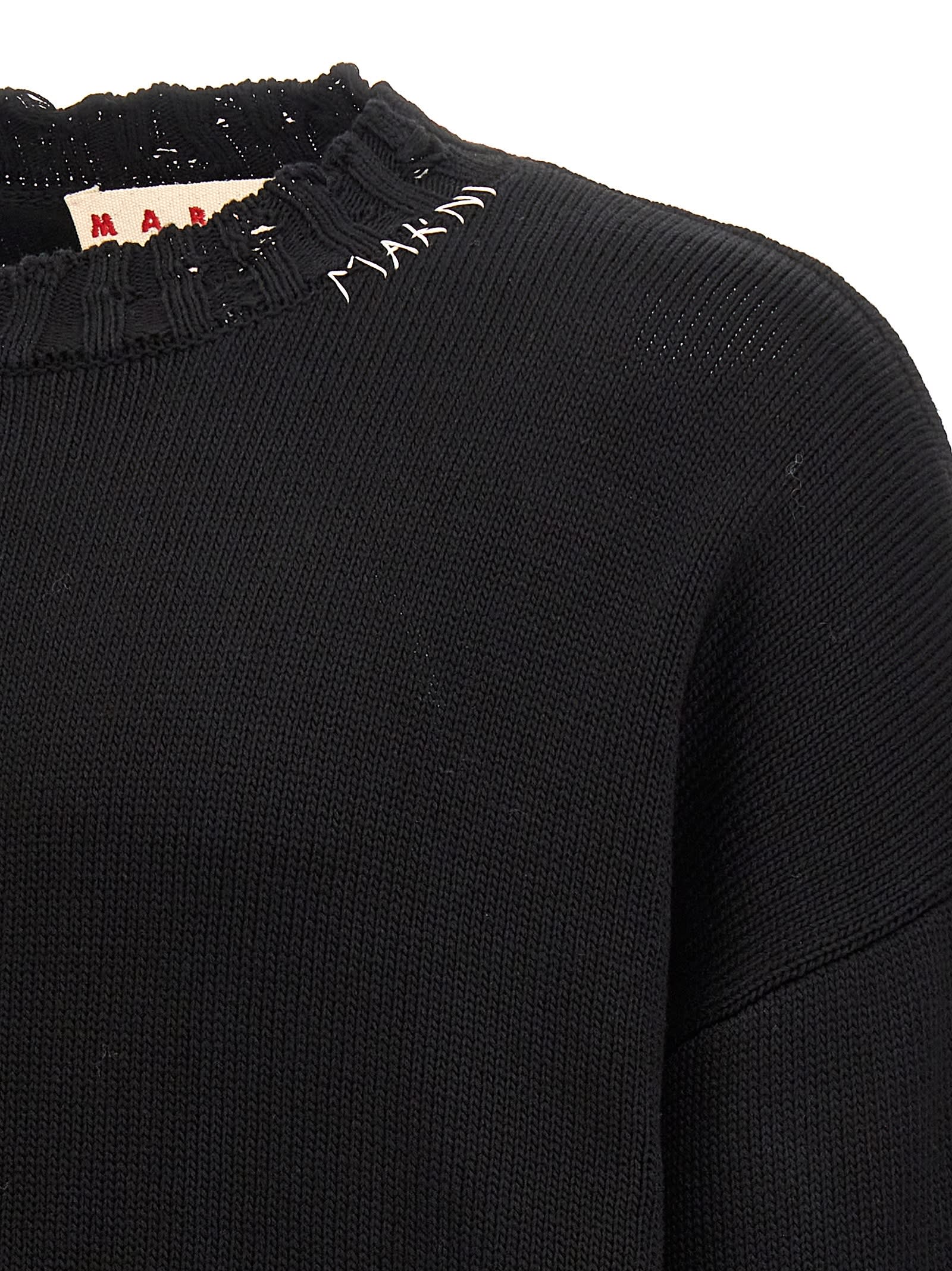 Shop Marni Destroyed Effect Sweater In Black