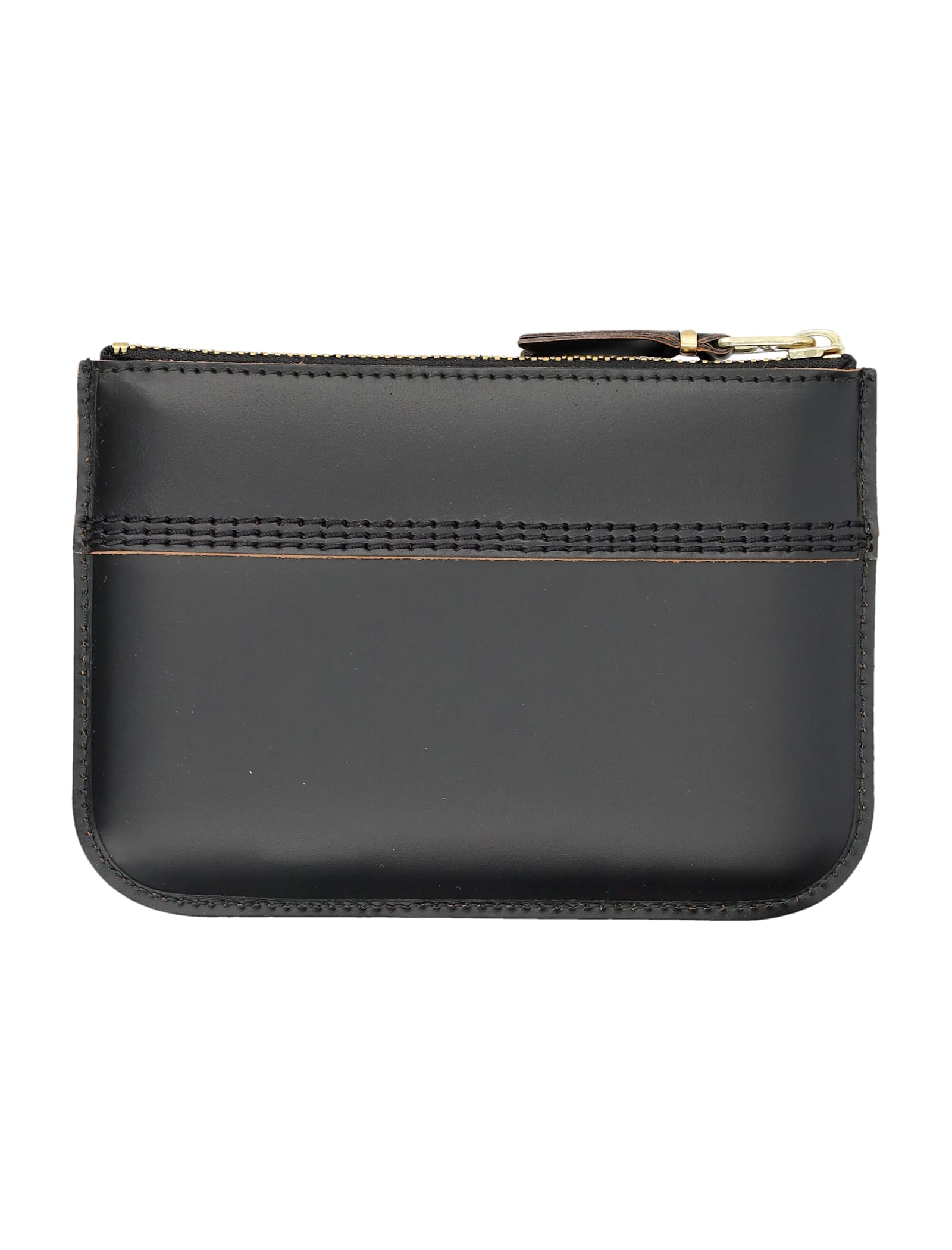 Comme Des Garçons Triple Stich Small Leather Pouch In Black