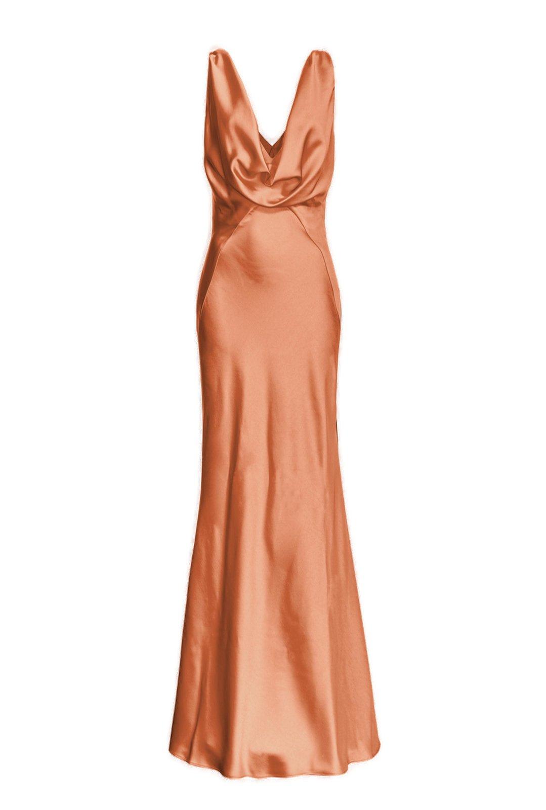 Shop Pinko V-neck Draped Maxi Dress In Brown