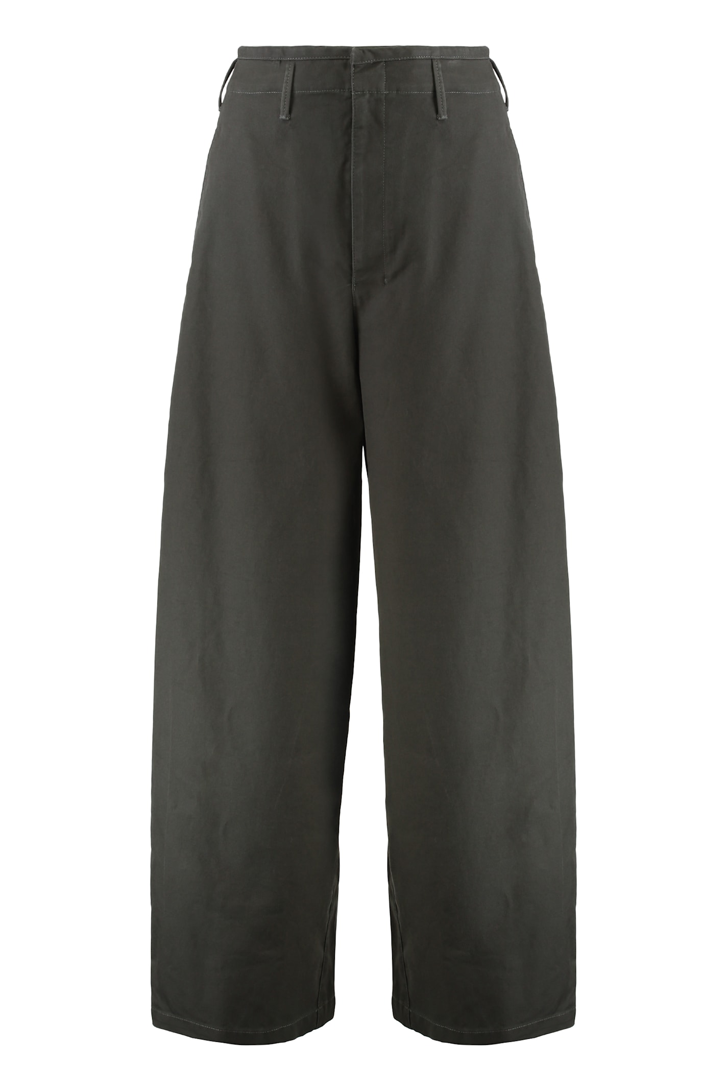 Lemaire Wide Leg Cotton Trousers In Gray