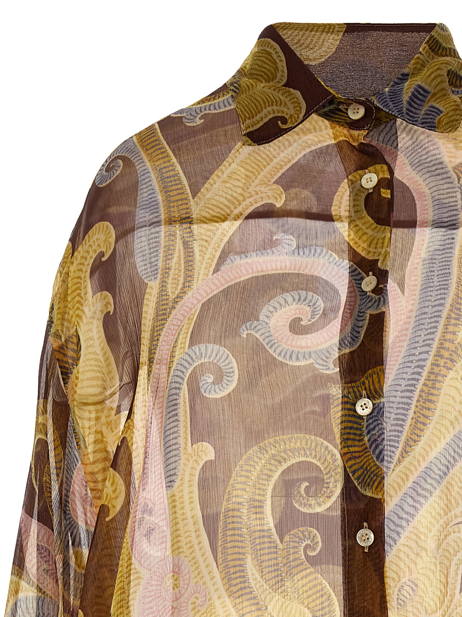 Shop Etro Printed Silk Shirt In Brown/yellow