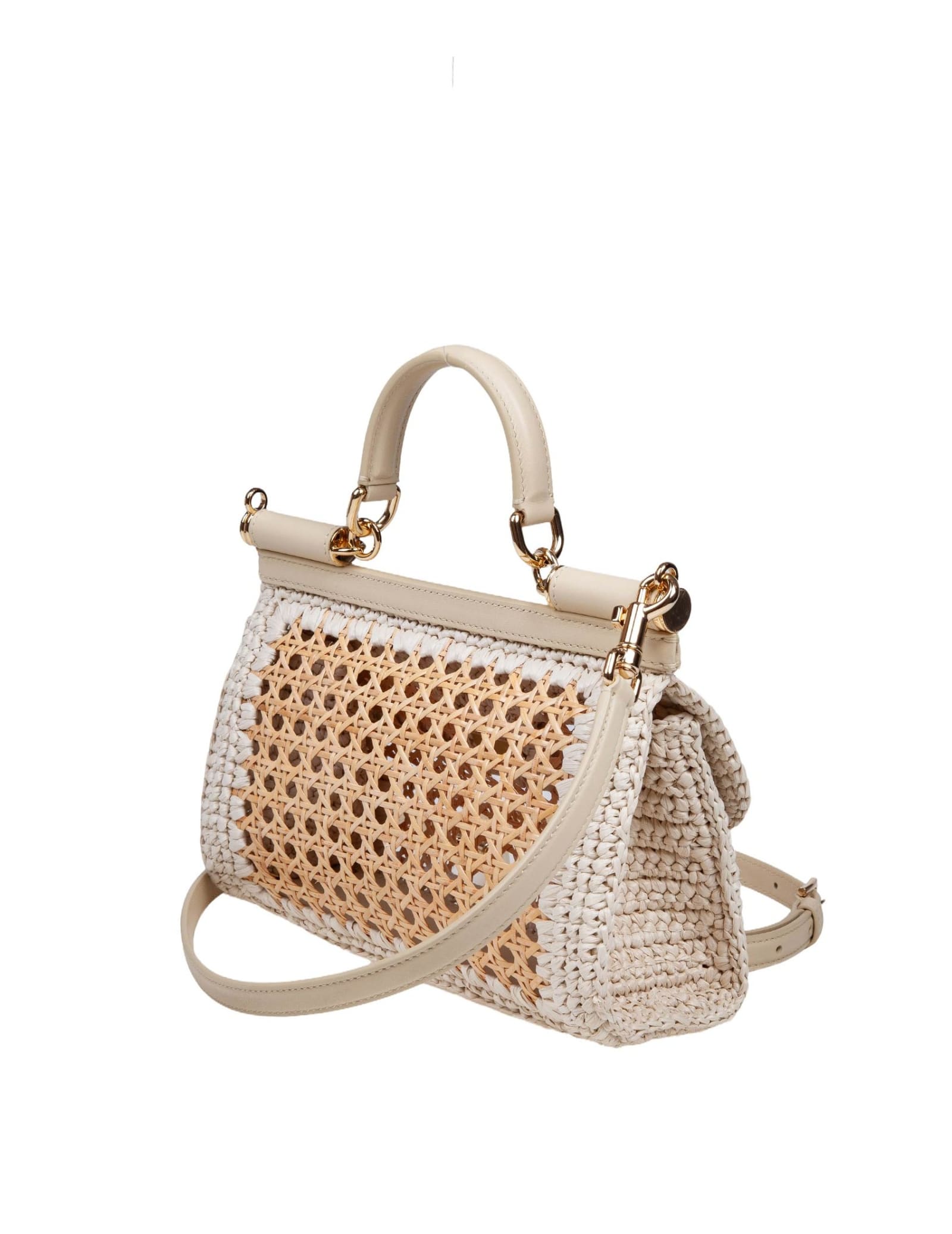 Shop Dolce & Gabbana Sicily Extended Handbag In Beige Straw In Natural