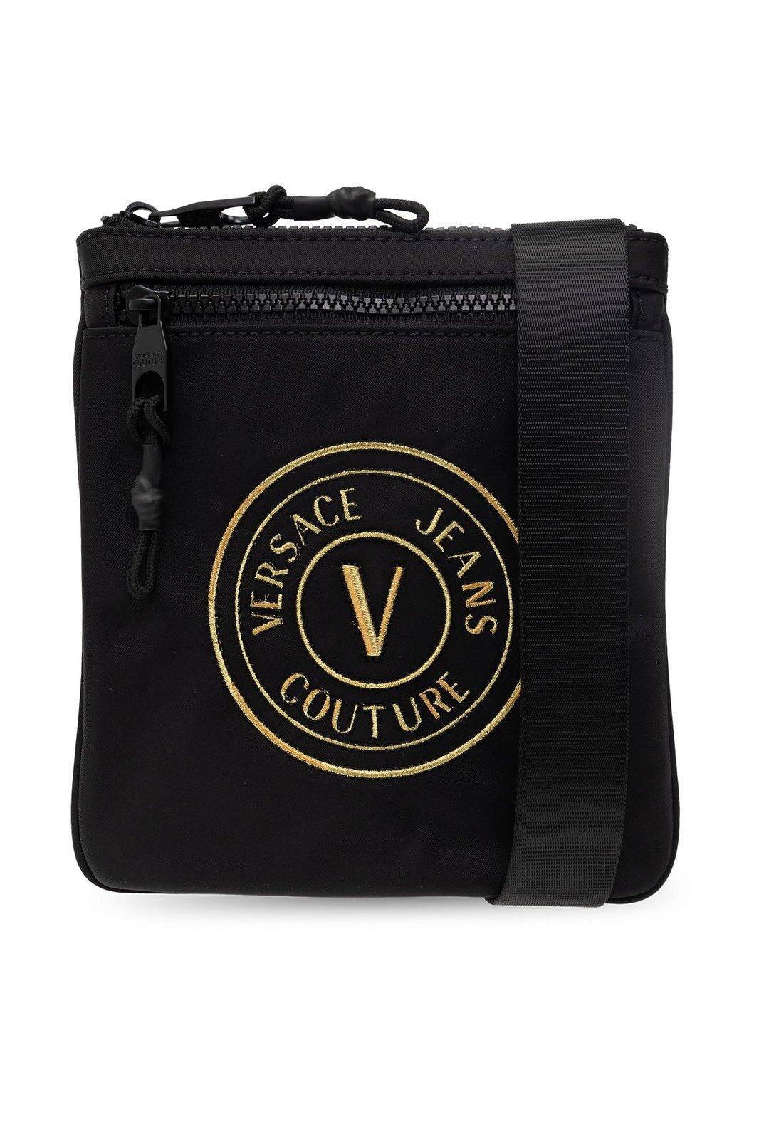 VERSACE JEANS COUTURE LOGO EMBROIDERED ZIPPED MESSENGER BAG