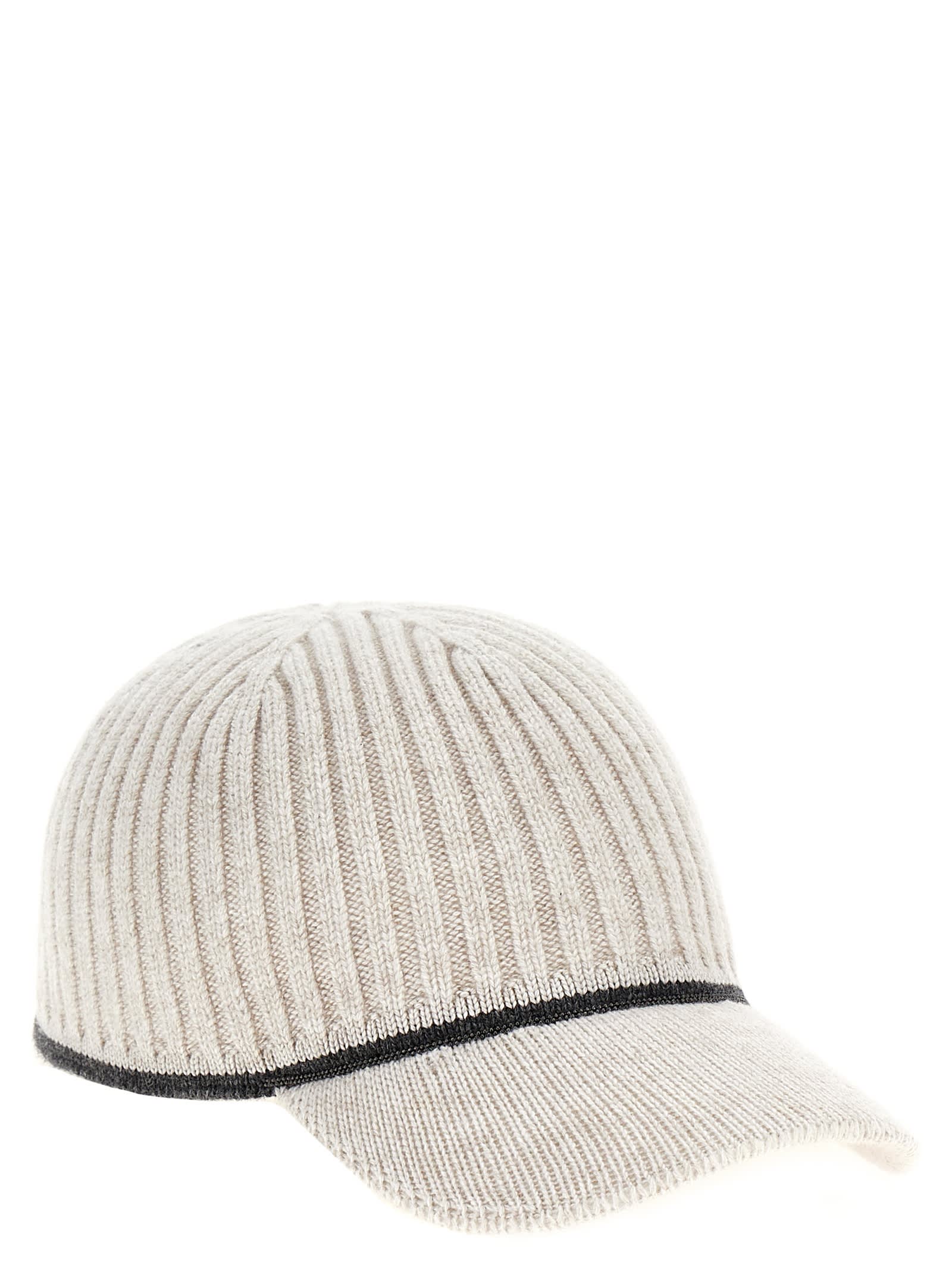 Shop Brunello Cucinelli Ribbed Knit Hat In Gray