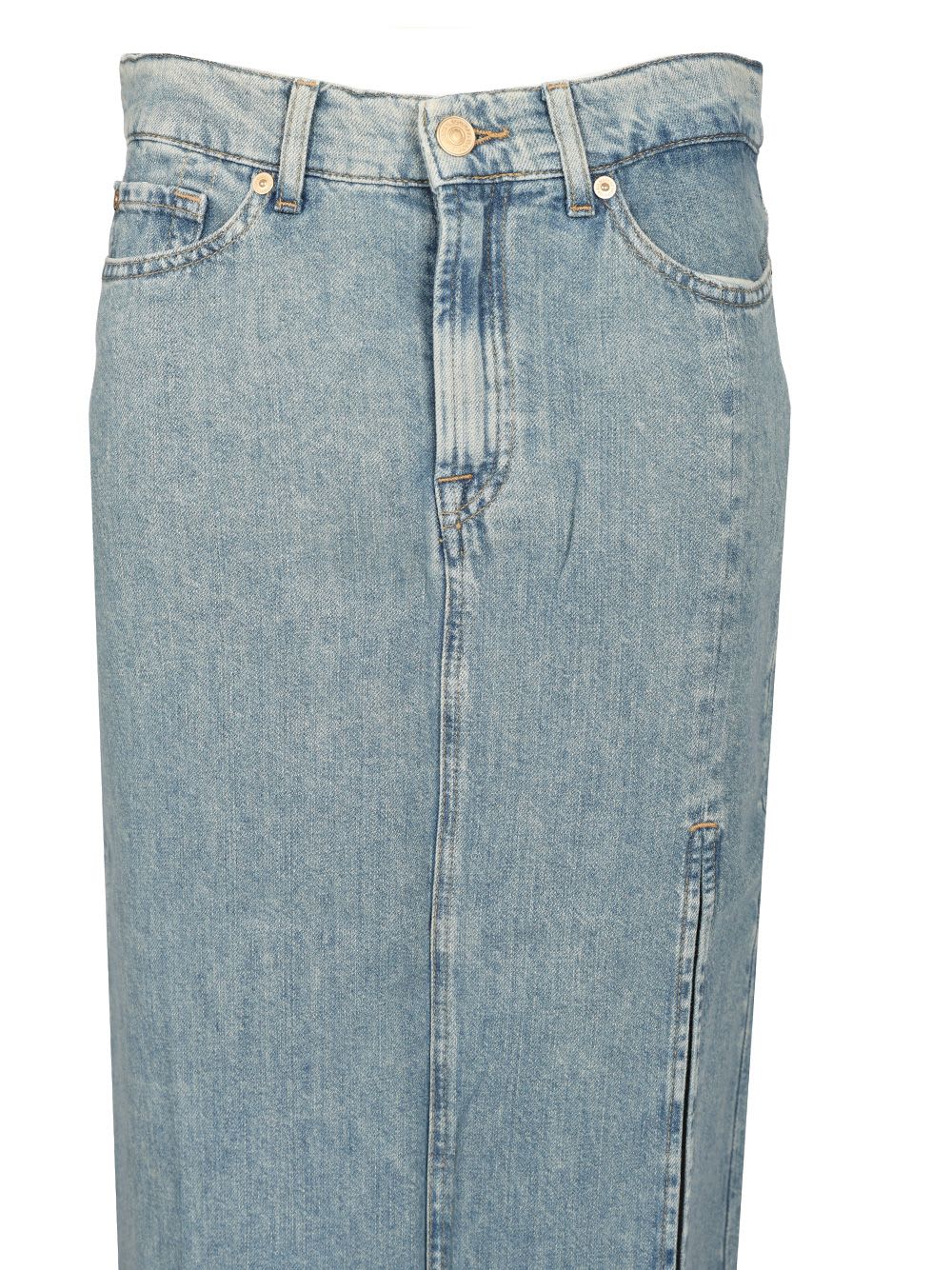 7 For All Mankind Long Skirt Arizona With High Slit In Light Blue