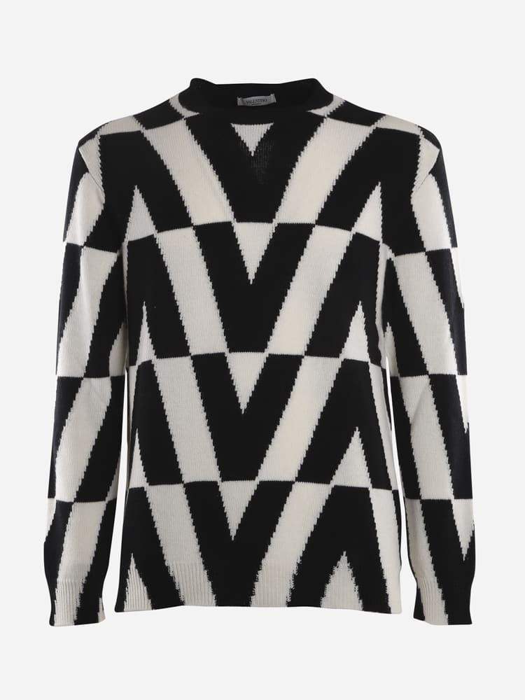 Valentino Macro Optical Motif Wool And Cashmere Sweater
