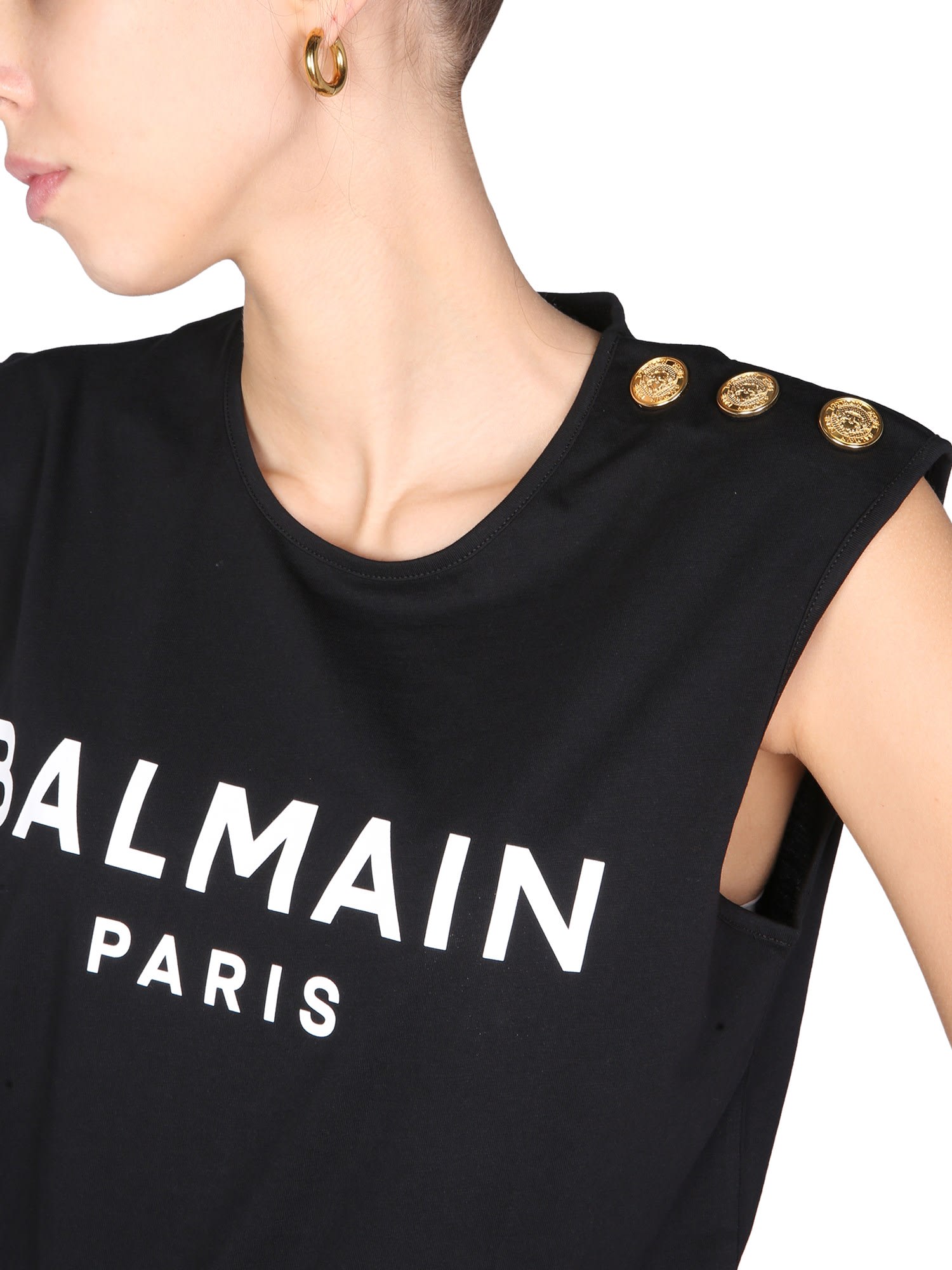 Shop Balmain T-shirt With Logo Print In Nero