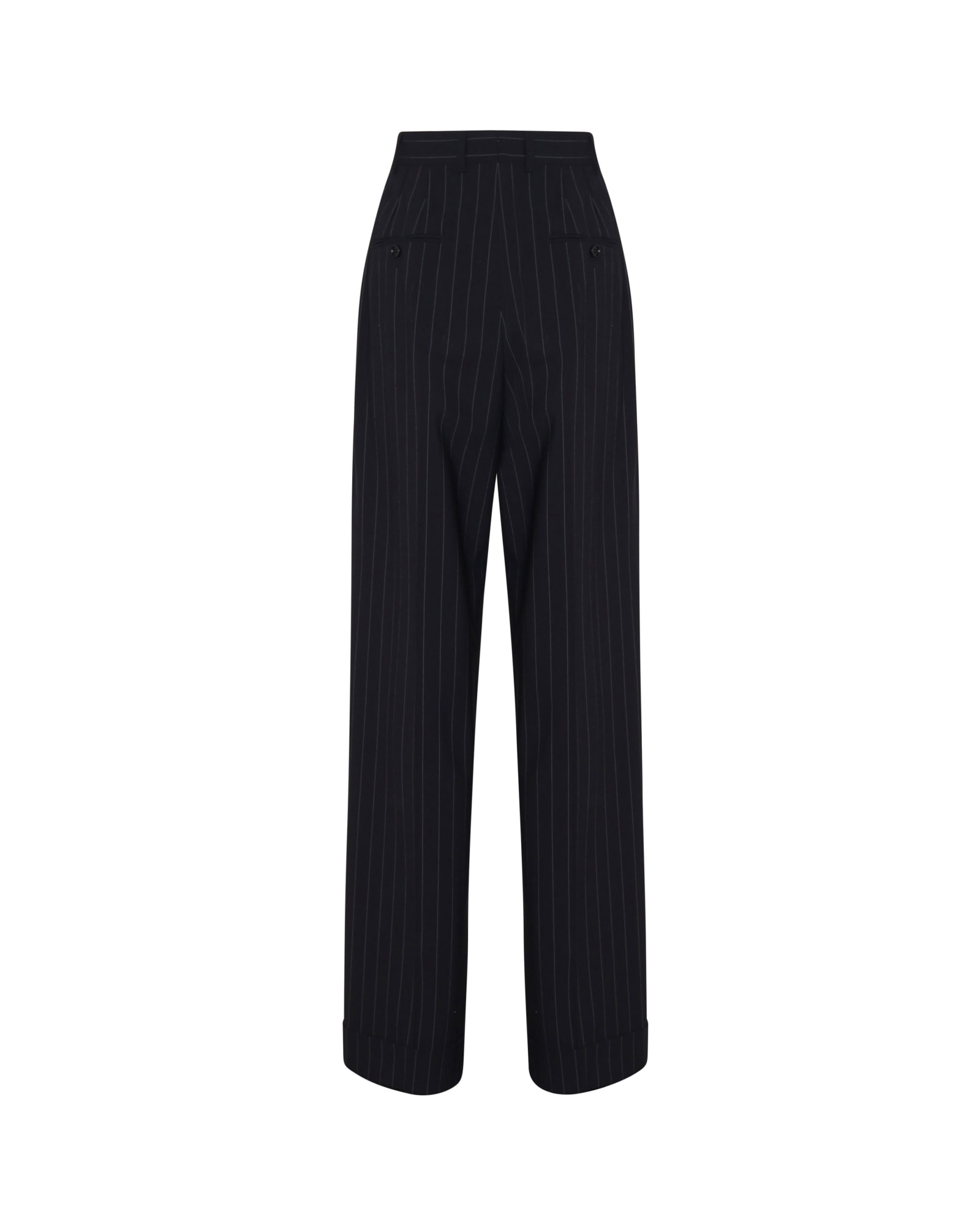 Shop Dolce & Gabbana Pinstriped Trousers In Virgin Wool Blend In Black Striped