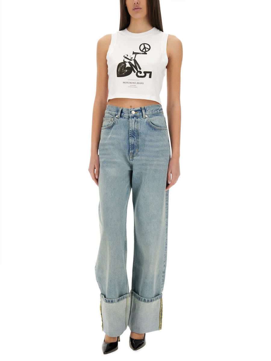 M05ch1n0 Jeans Cropped Top With Print In White