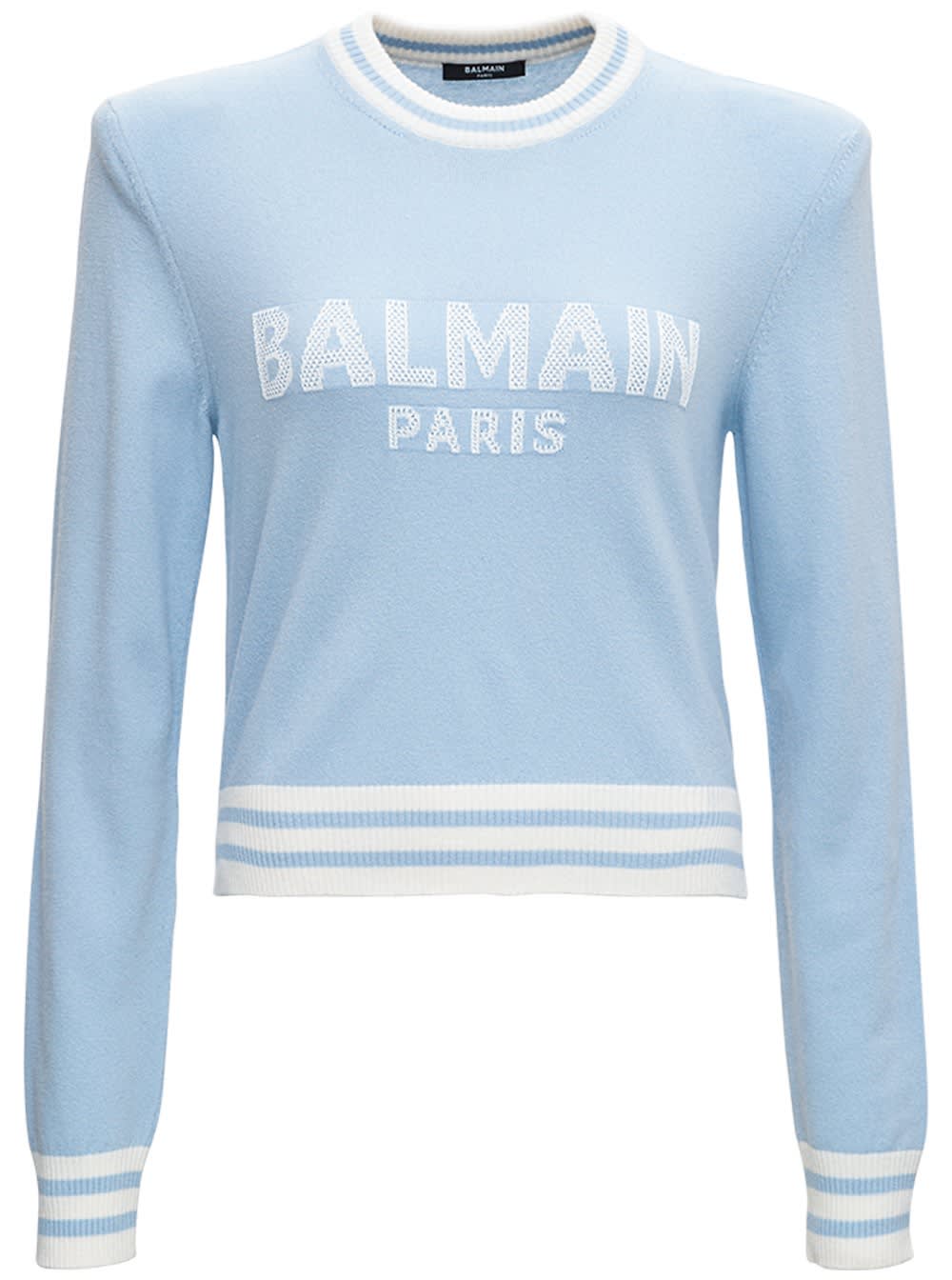 Balmain Light Blue Wool Sweater With Logo