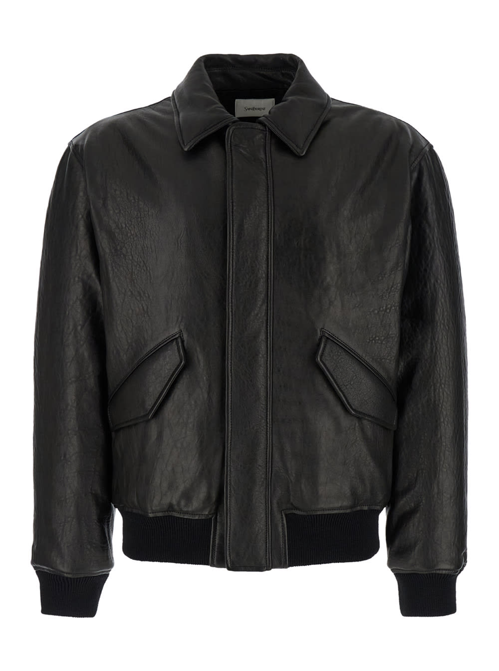 Shop Saint Laurent Black Bomber Jacket With Classic Collar In Leather Man