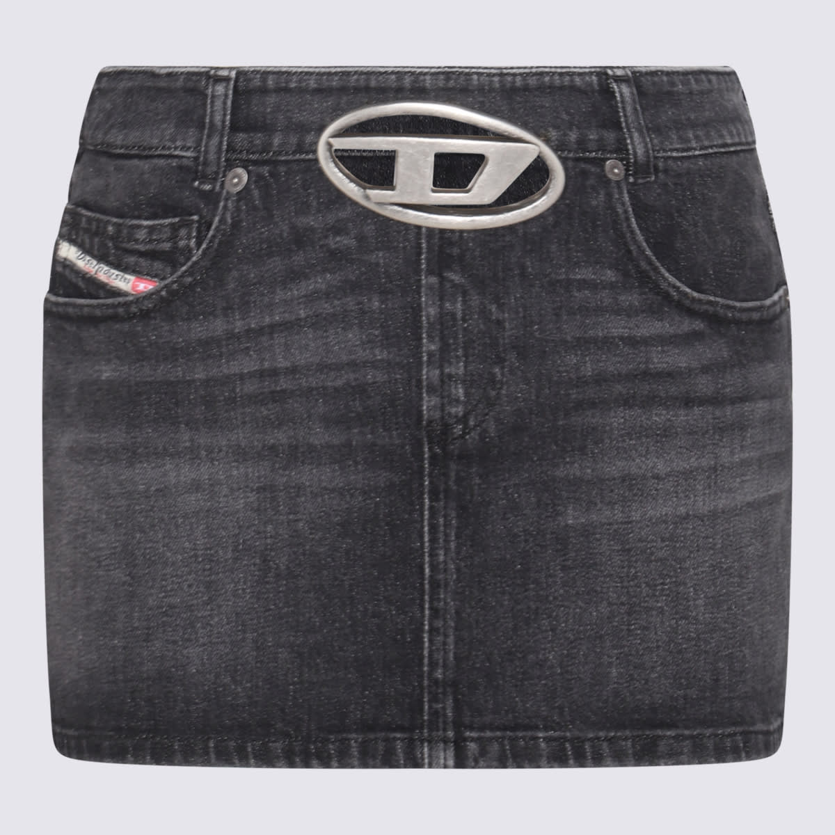 Shop Diesel Black Cotton Denim Skirt